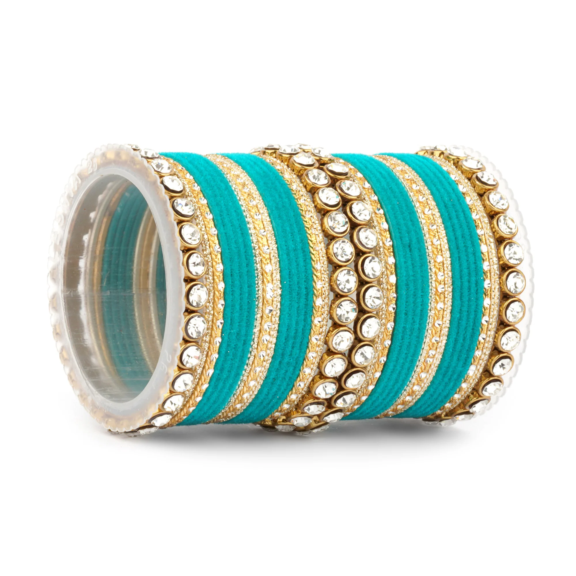 Traditional Velvet Bangle Set by Leshya with Stone Kadas for Women - Image 37