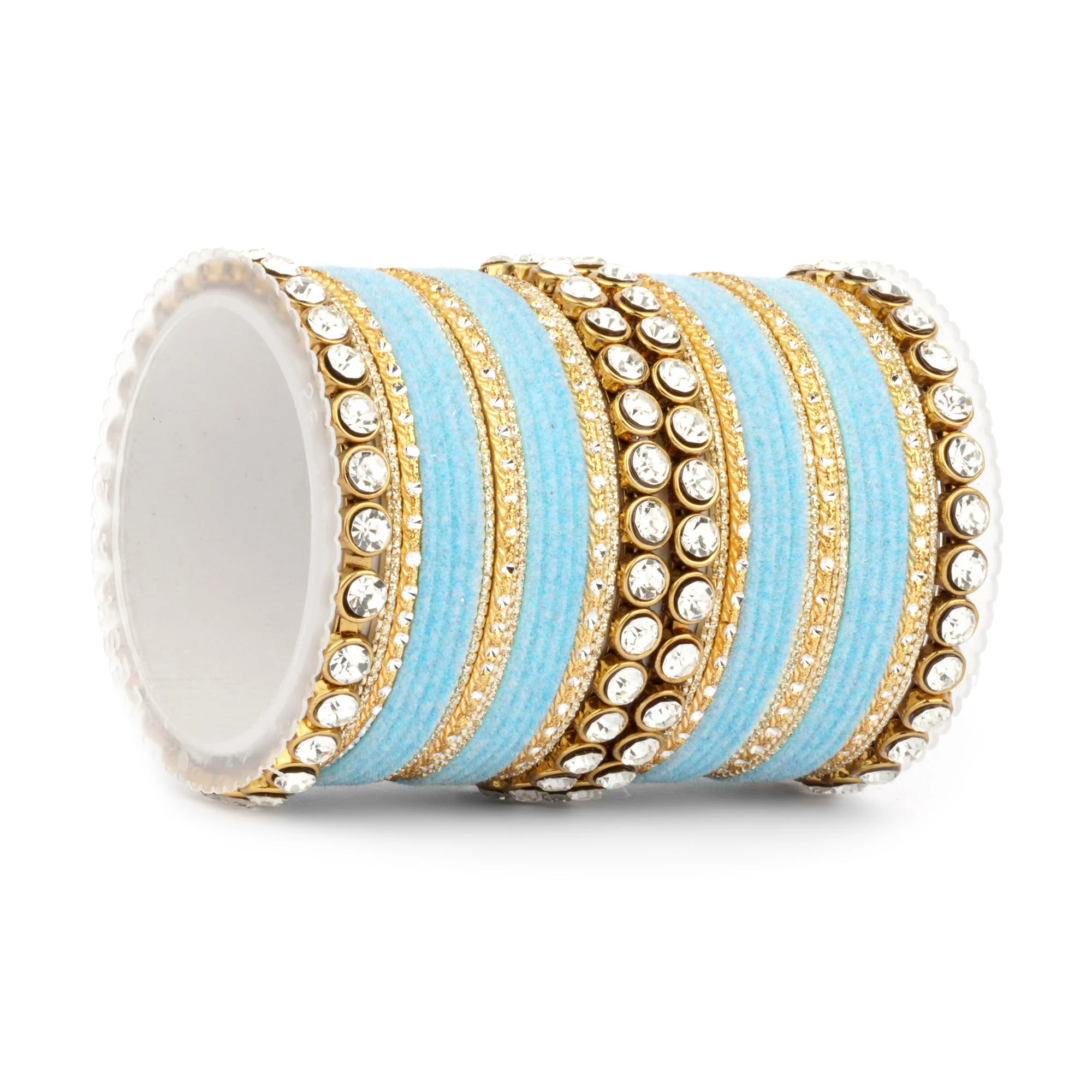Traditional Velvet Bangle Set by Leshya with Stone Kadas for Women - Image 35