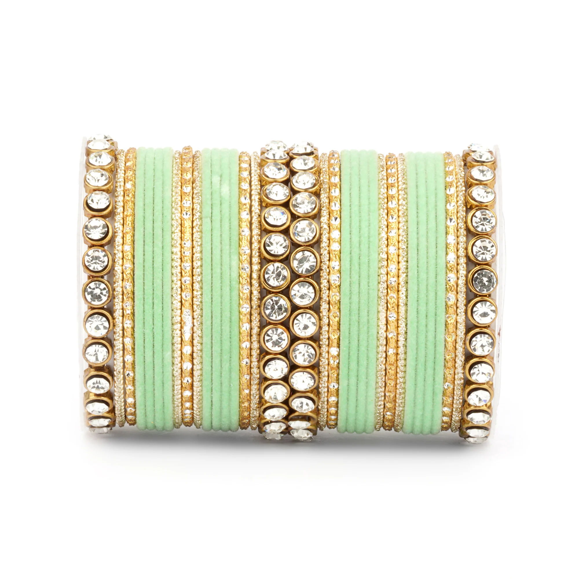 Traditional Velvet Bangle Set by Leshya with Stone Kadas for Women - Image 4
