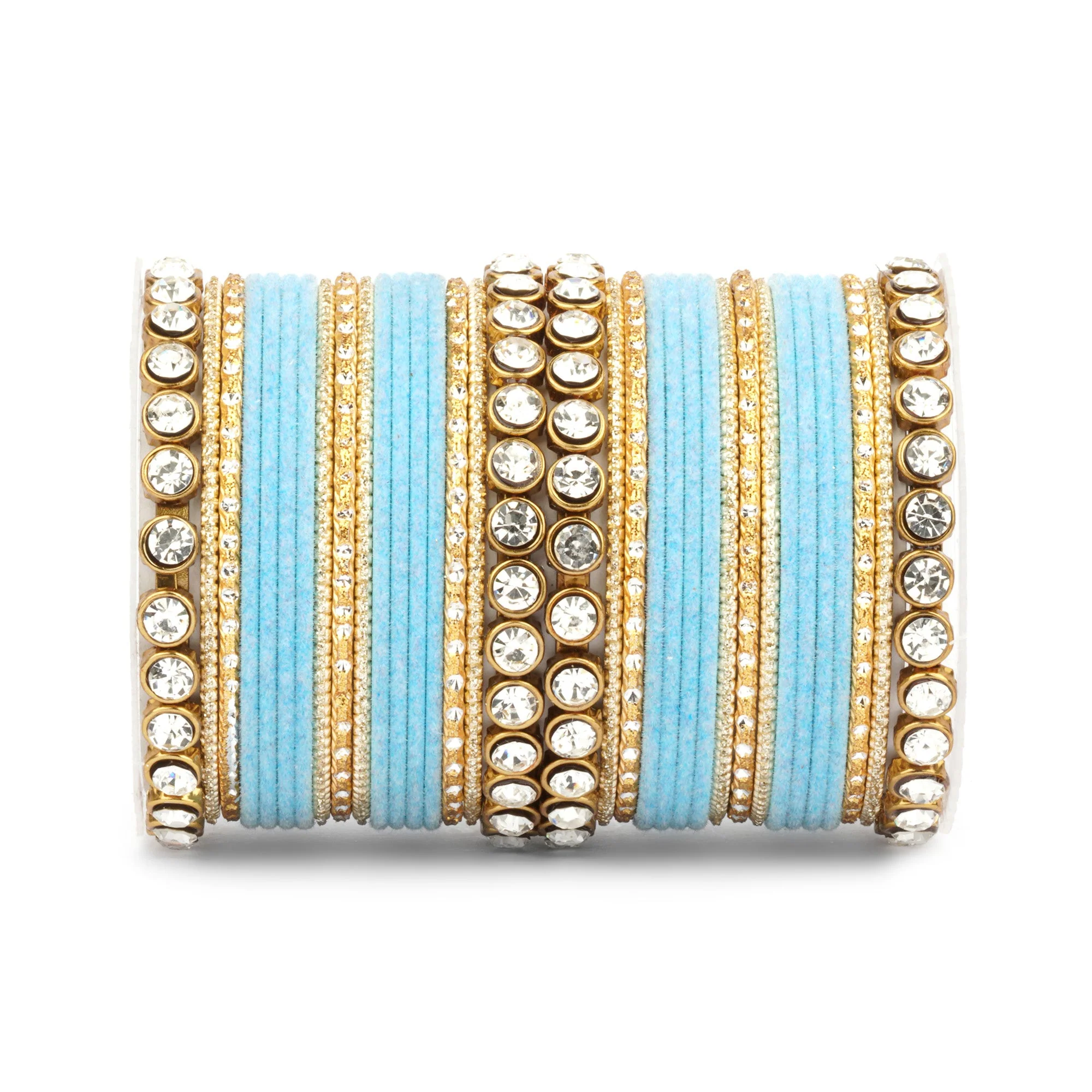 Traditional Velvet Bangle Set by Leshya with Stone Kadas for Women - Image 36