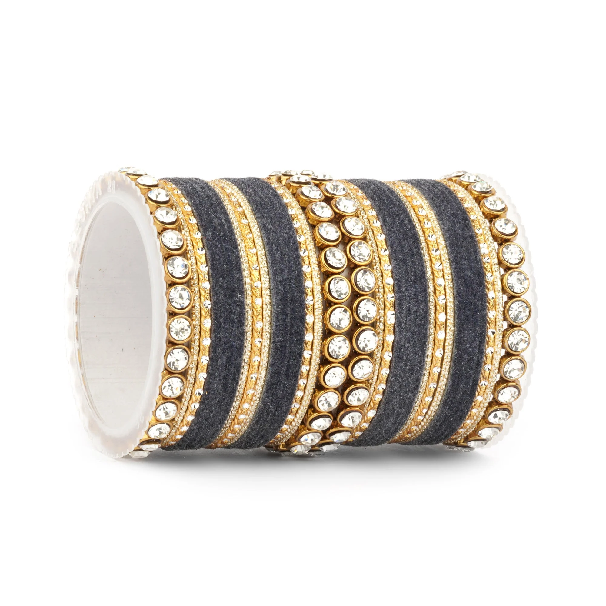 Traditional Velvet Bangle Set by Leshya with Stone Kadas for Women - Image 21