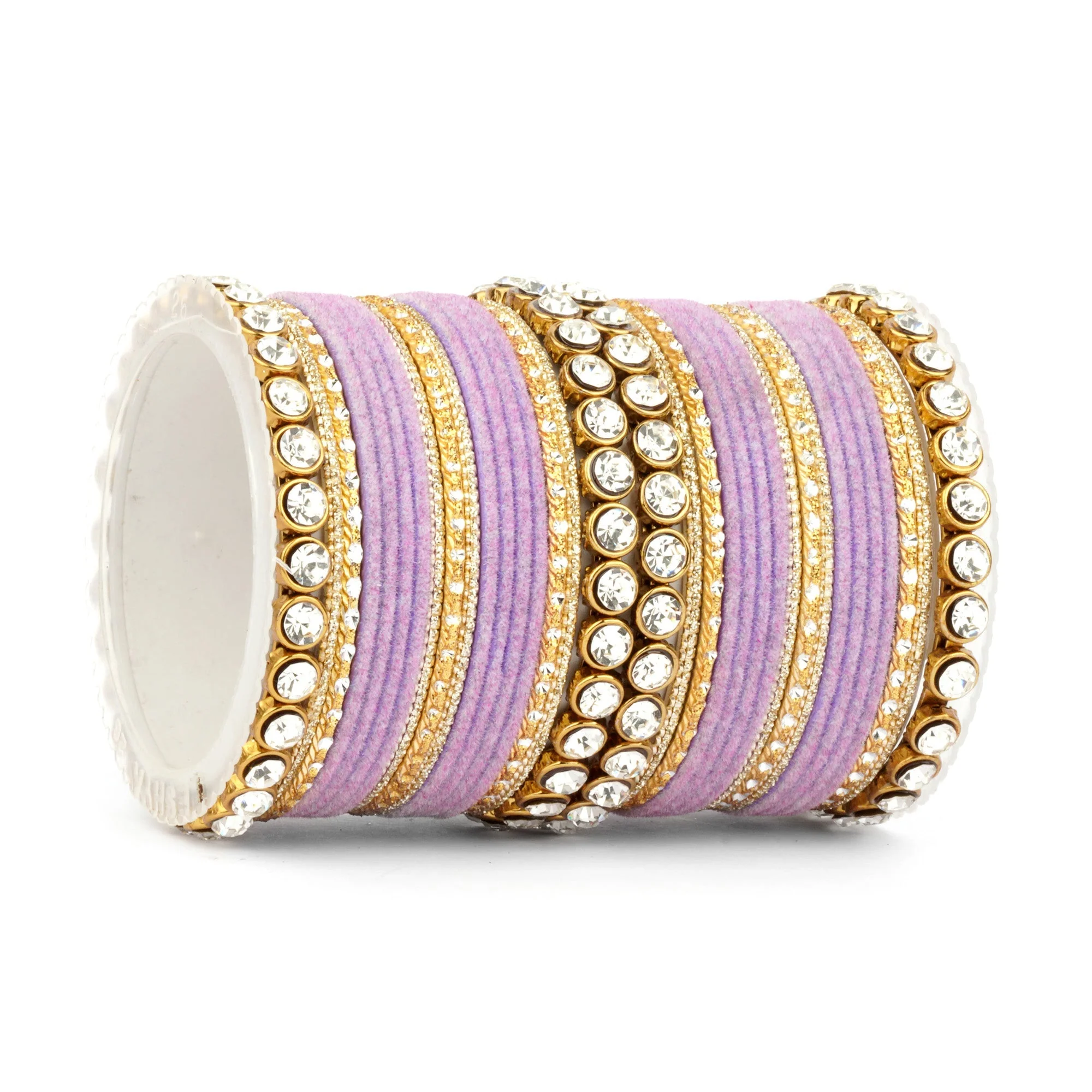 Traditional Velvet Bangle Set by Leshya with Stone Kadas for Women - Image 27