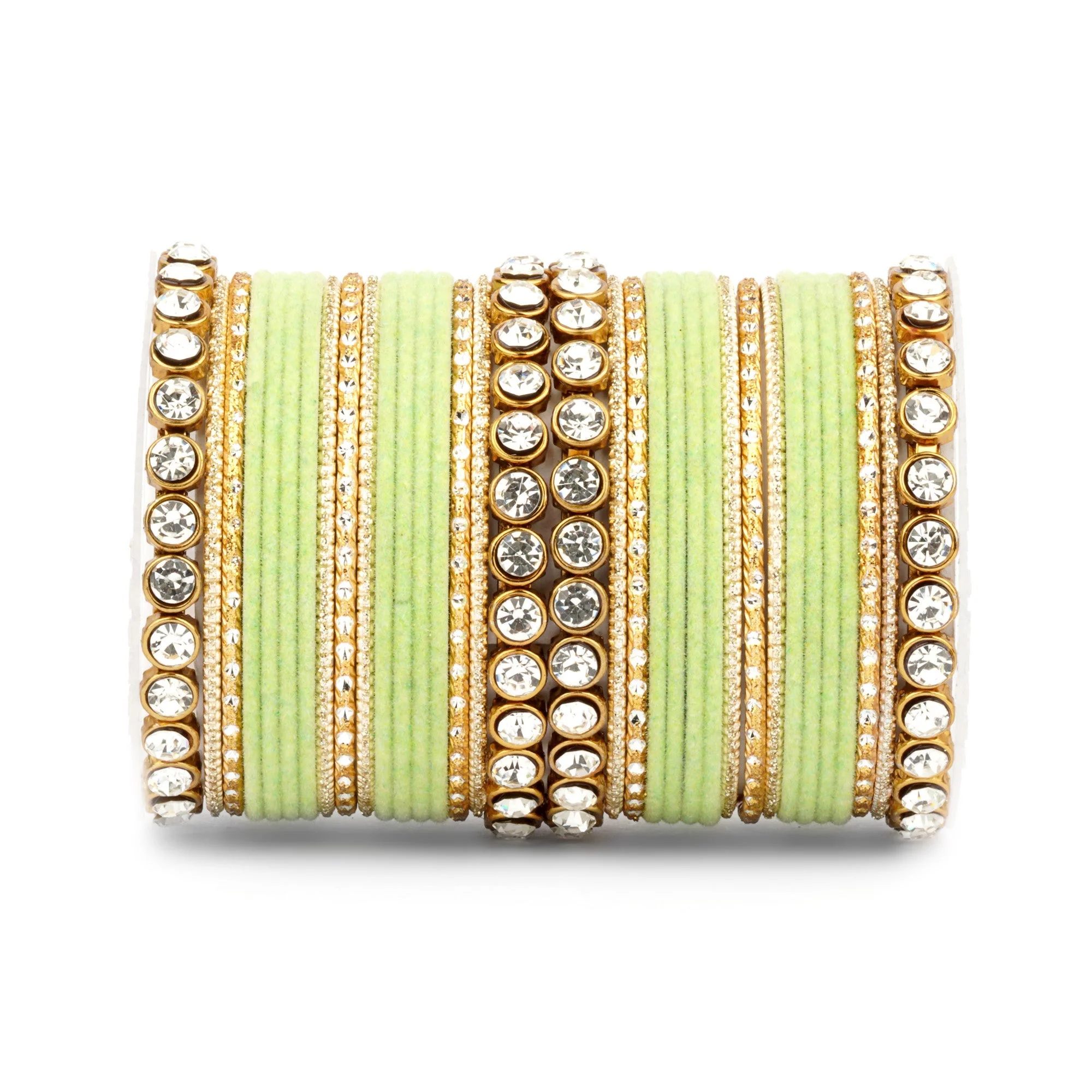 Traditional Velvet Bangle Set by Leshya with Stone Kadas for Women - Image 32