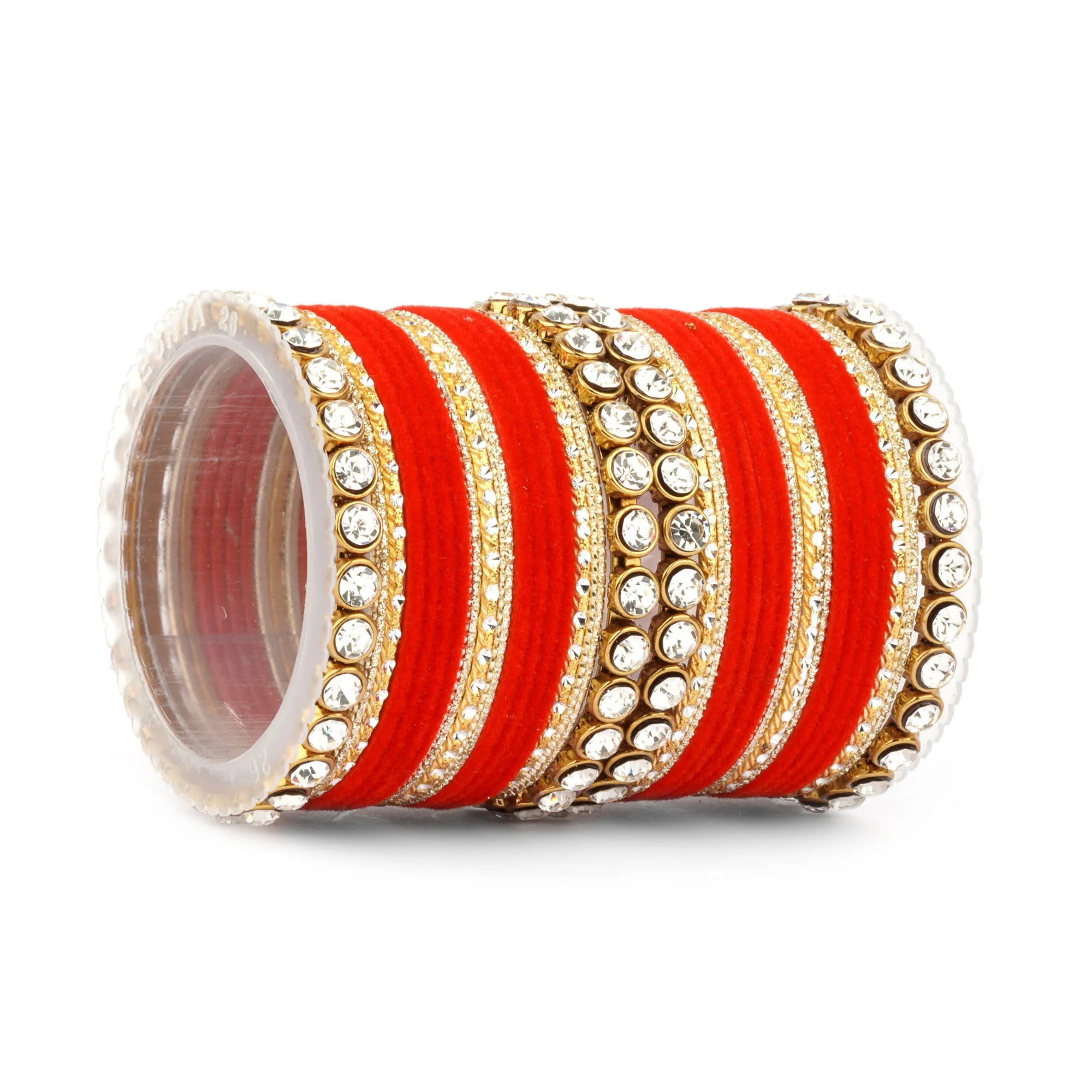 Traditional Velvet Bangle Set by Leshya with Stone Kadas for Women - Image 35