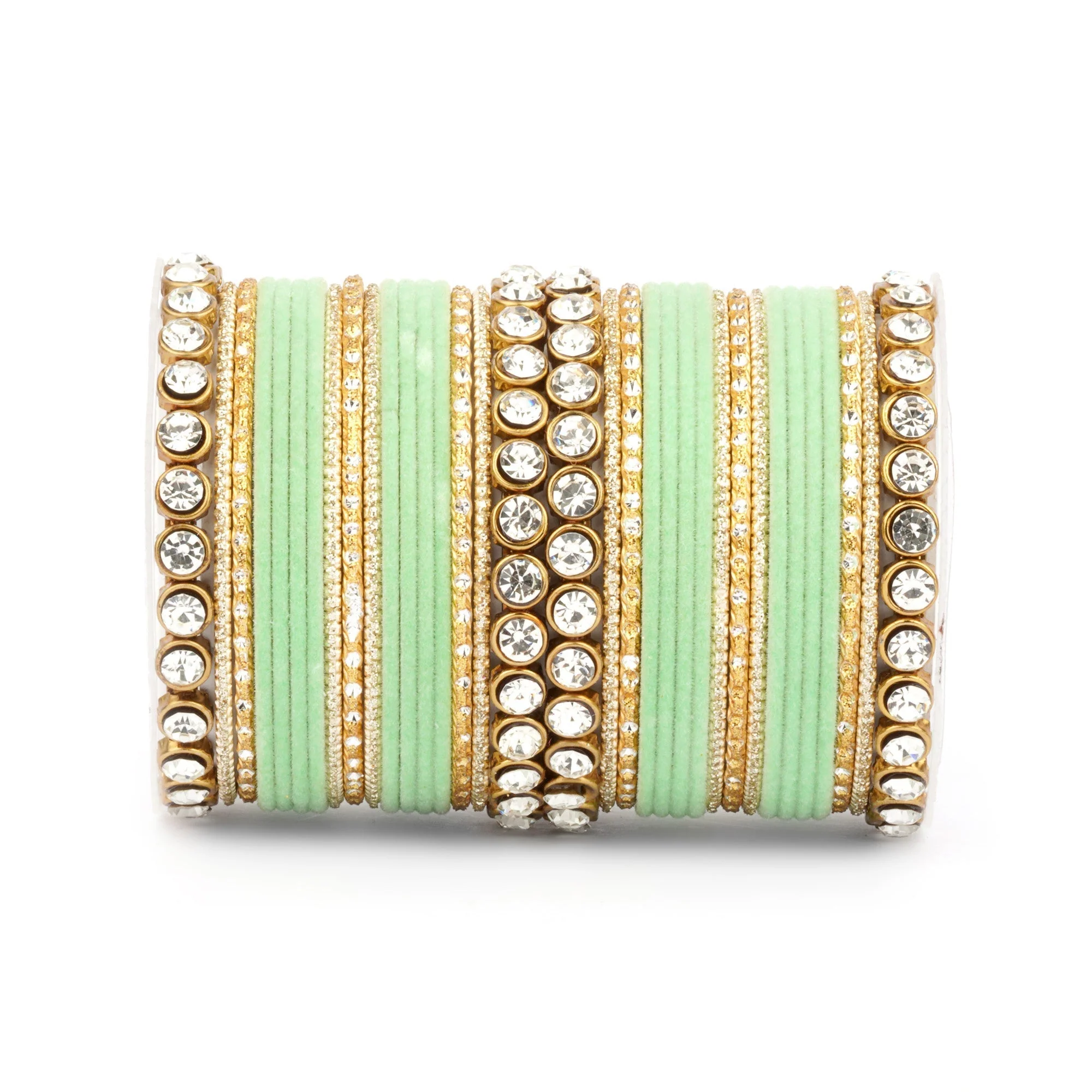 Traditional Velvet Bangle Set by Leshya with Stone Kadas for Women - Image 12