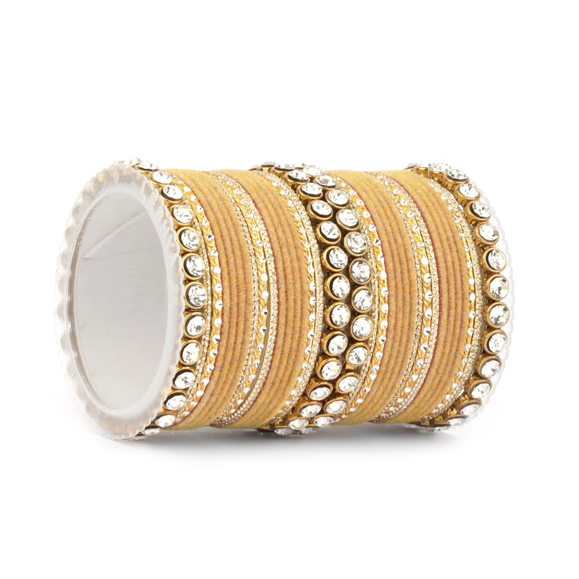 Traditional Velvet Bangle Set by Leshya with Stone Kadas for Women - Image 21
