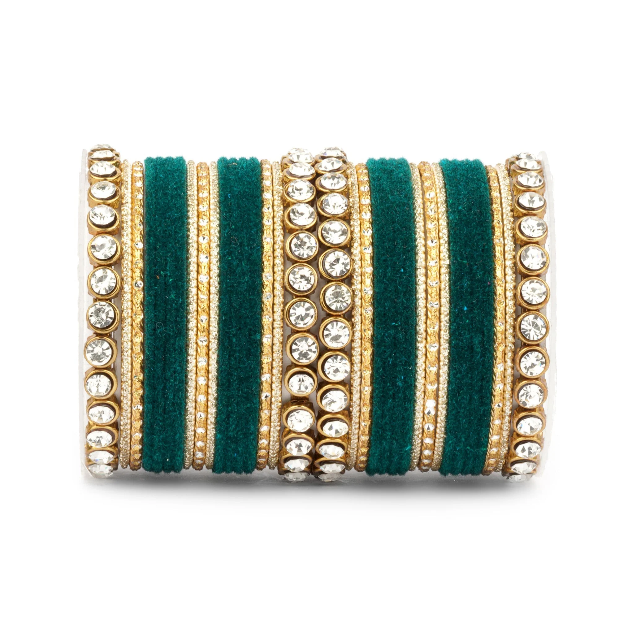 Traditional Velvet Bangle Set by Leshya with Stone Kadas for Women - Image 24