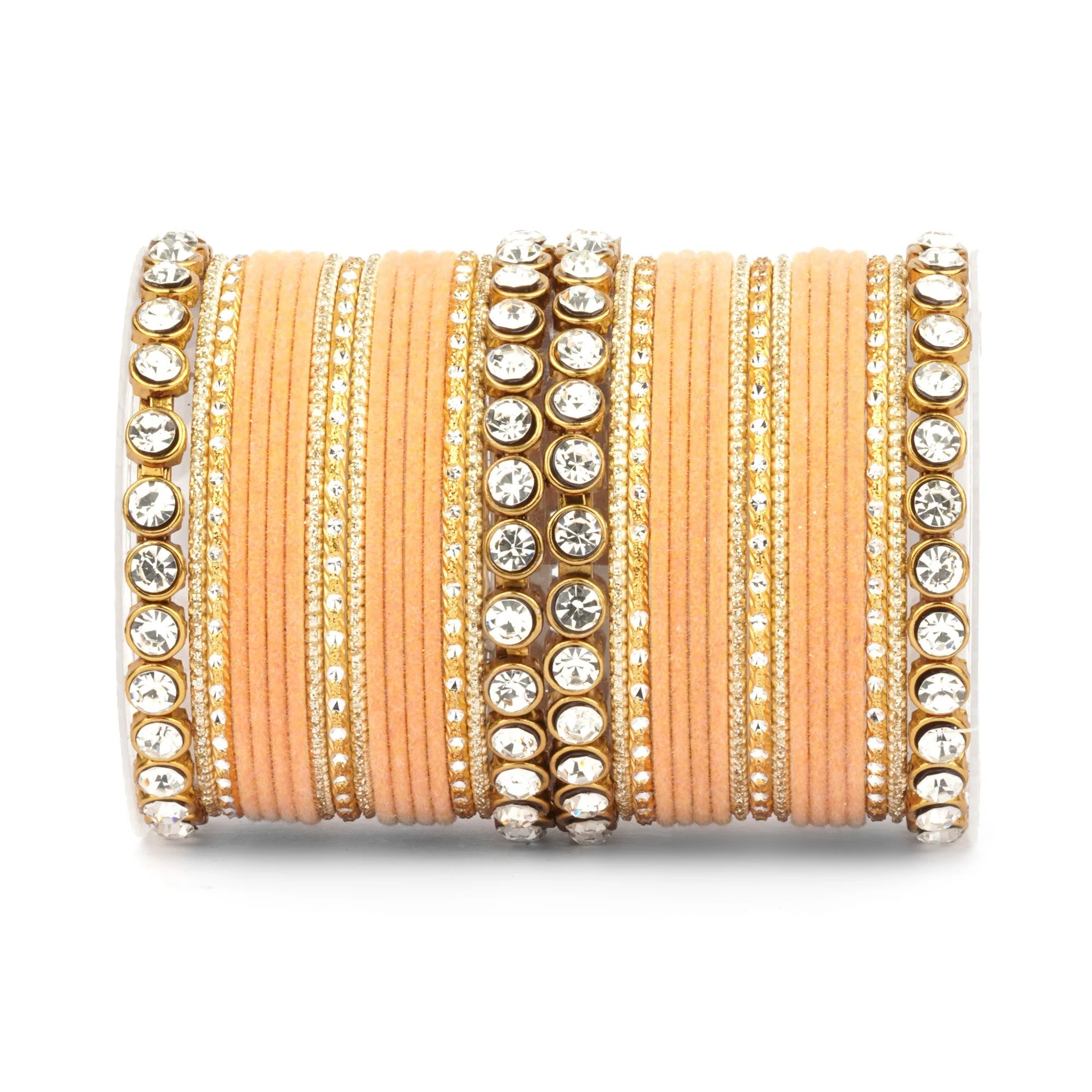 Traditional Velvet Bangle Set by Leshya with Stone Kadas for Women - Image 32