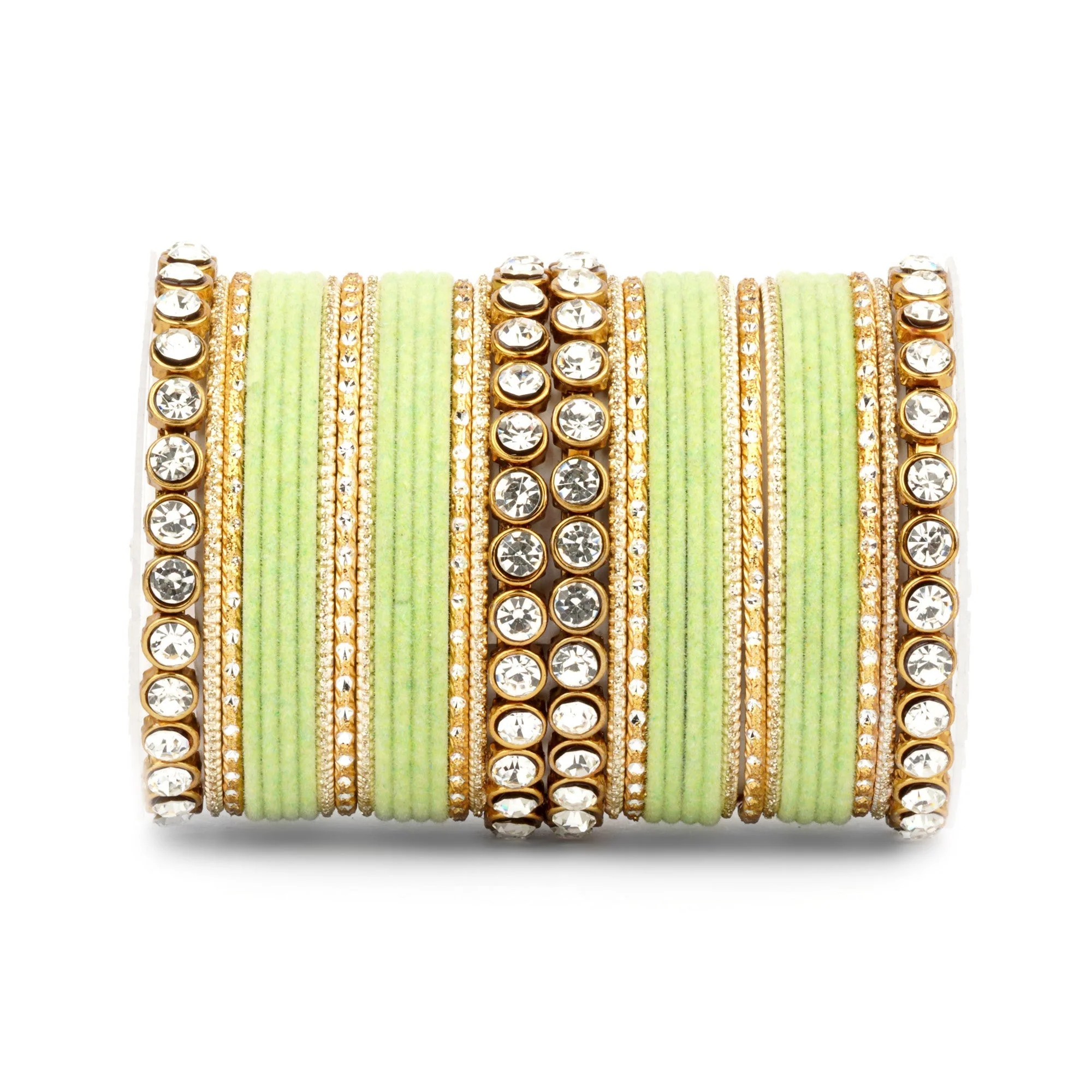 Traditional Velvet Bangle Set by Leshya with Stone Kadas for Women - Image 34