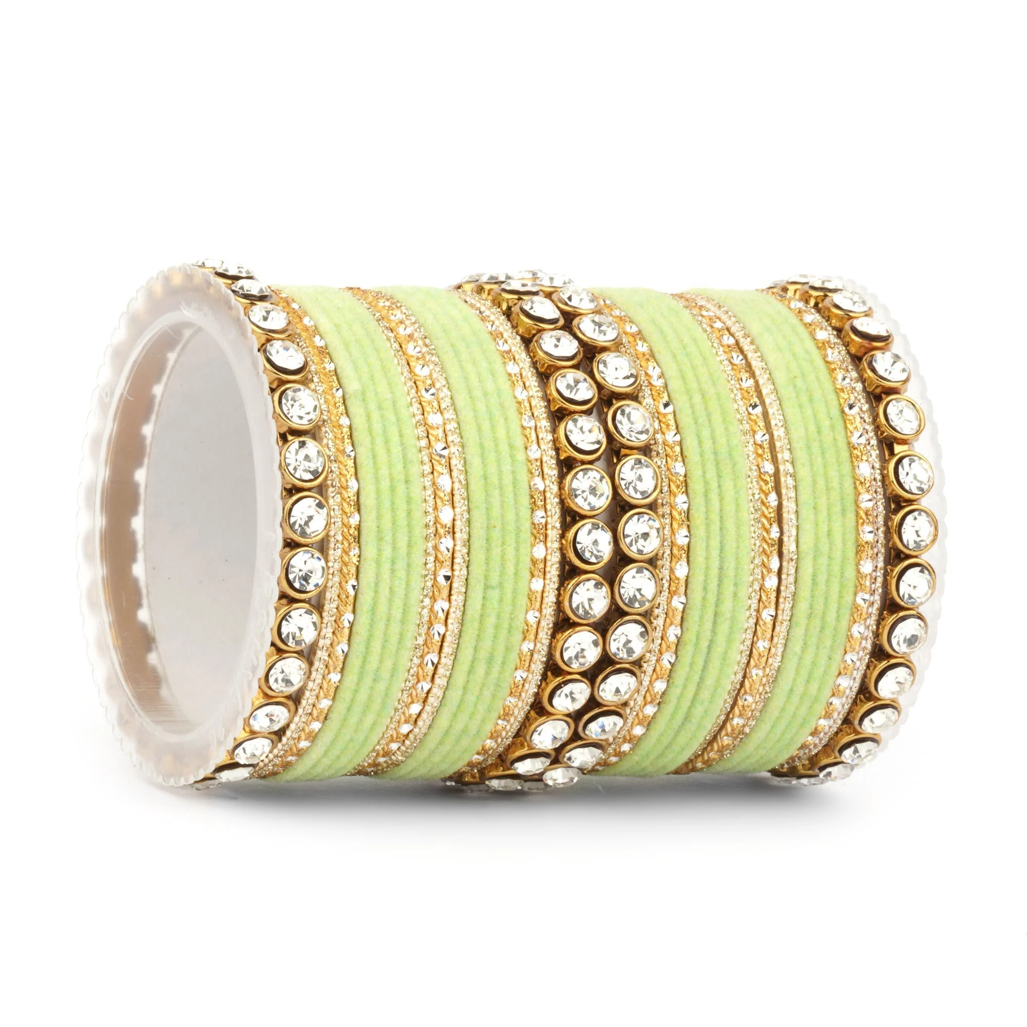 Traditional Velvet Bangle Set by Leshya with Stone Kadas for Women - Image 35