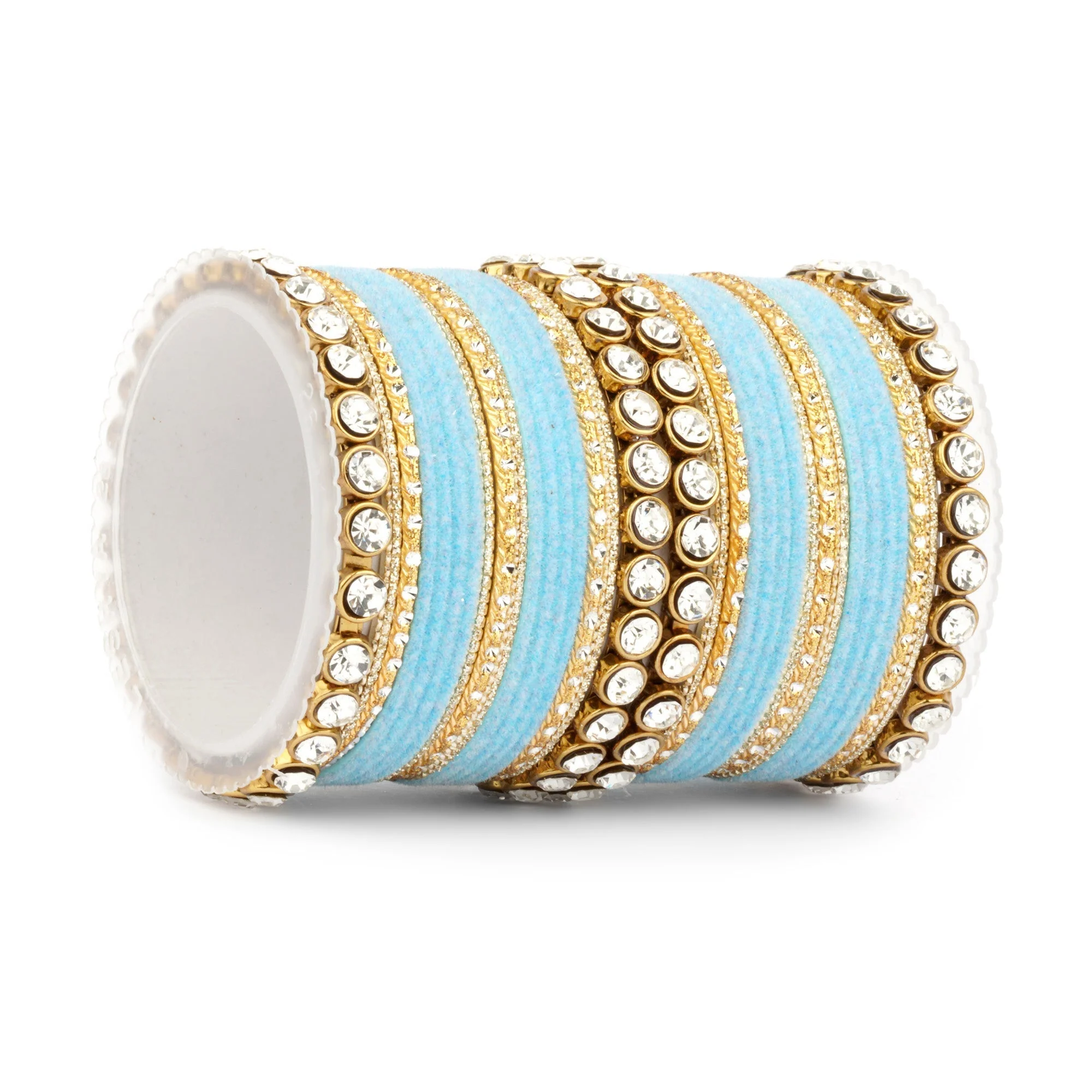 Traditional Velvet Bangle Set by Leshya with Stone Kadas for Women - Image 37