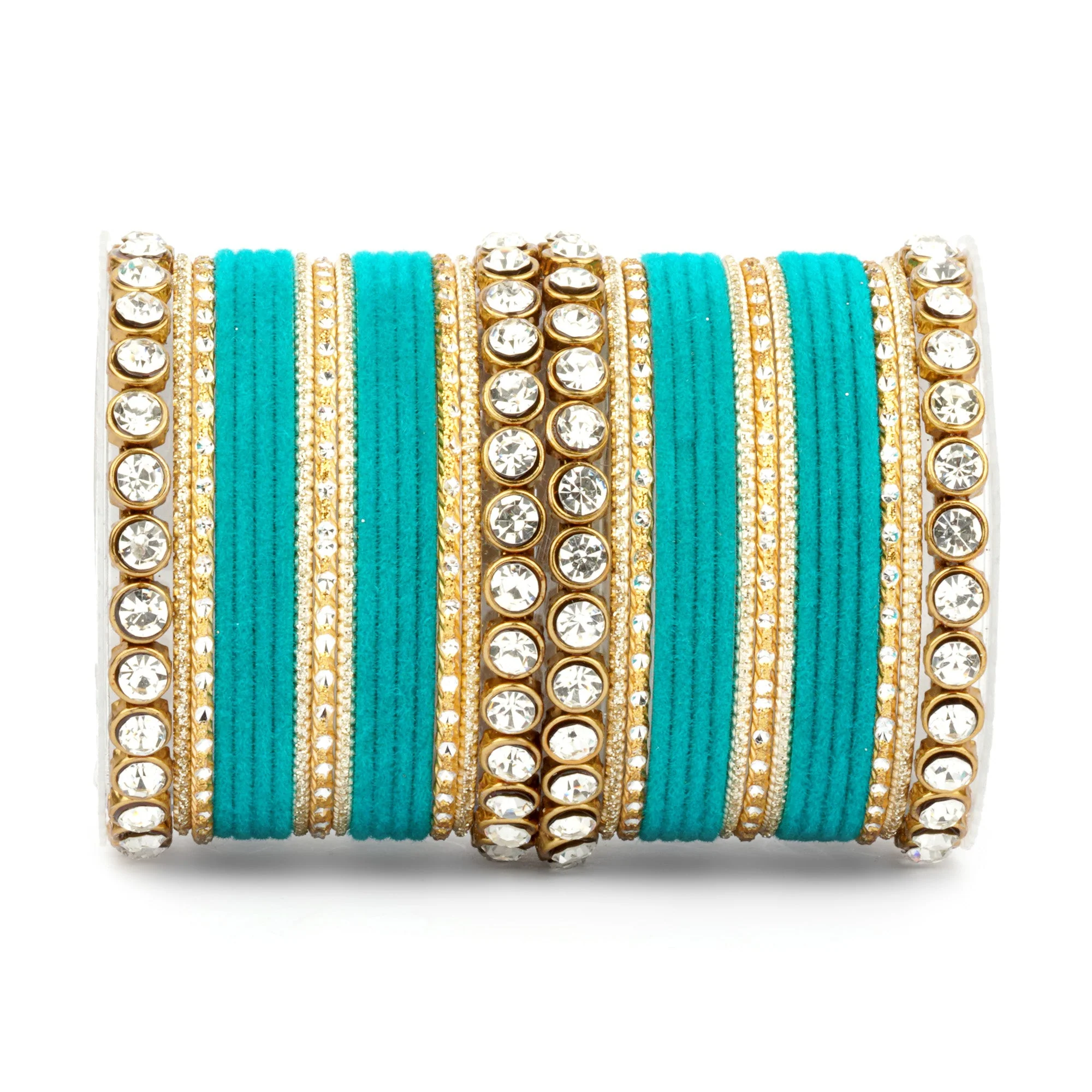Traditional Velvet Bangle Set by Leshya with Stone Kadas for Women - Image 36