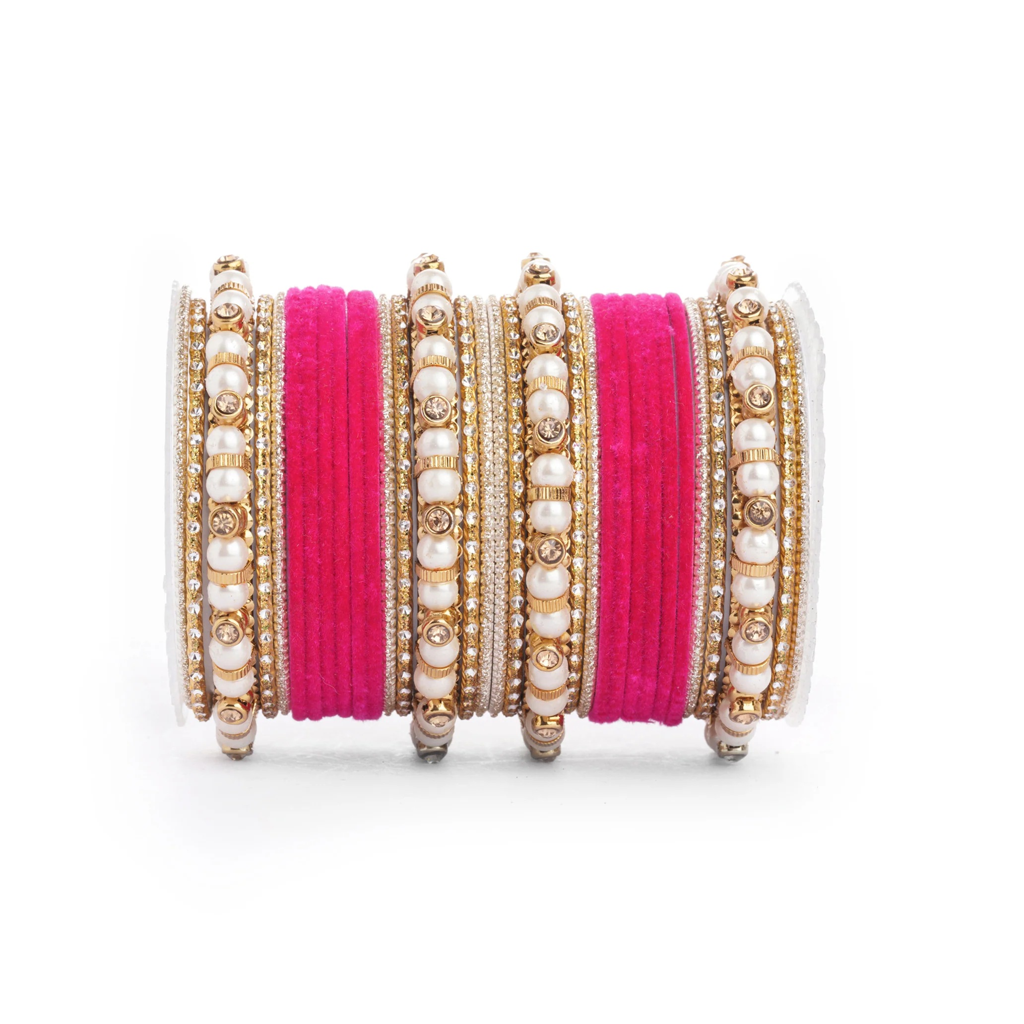 Traditional Velvet Bangle set with Pearl Bangles for Two Hands - Image 11