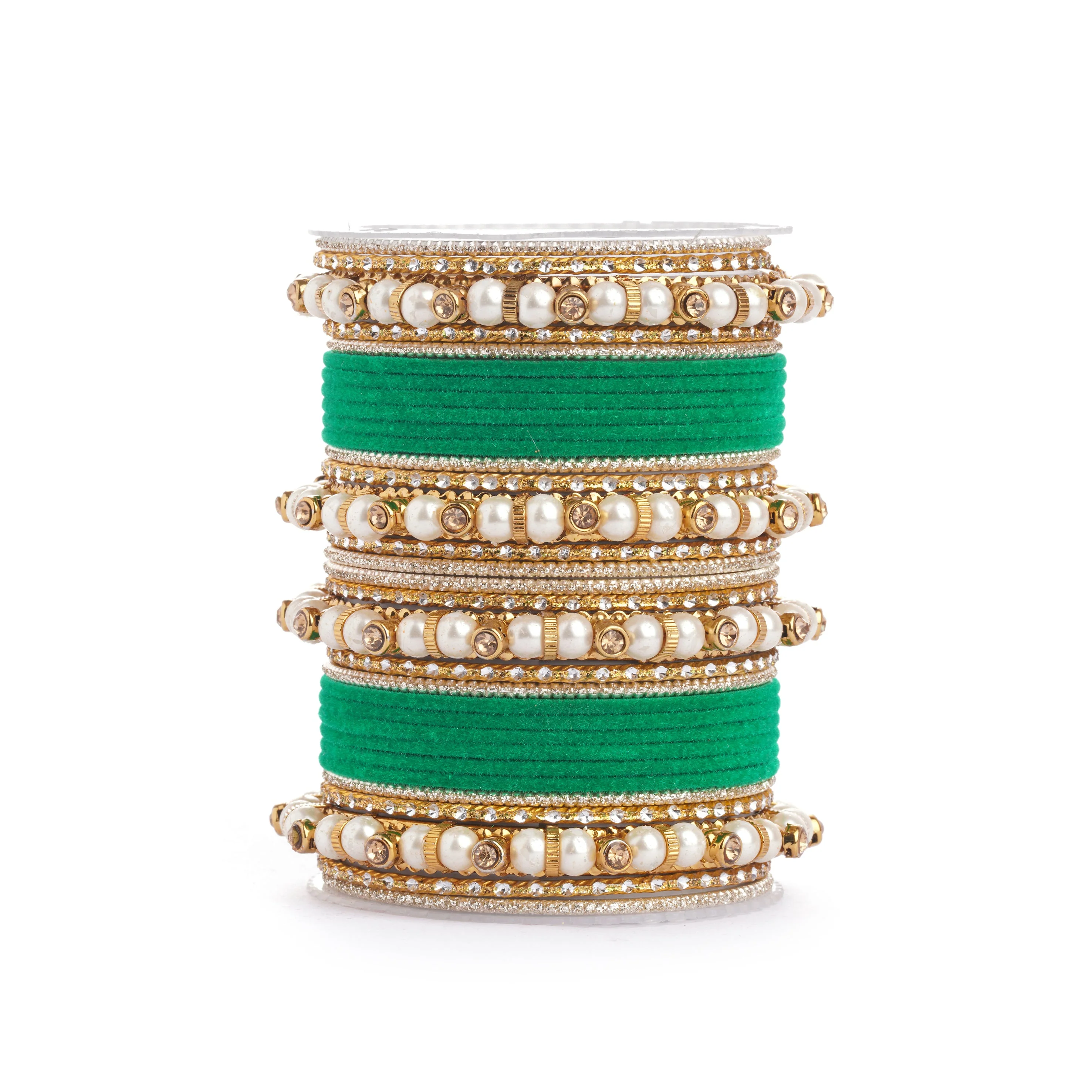 Traditional Velvet Bangle set with Pearl Bangles for Two Hands - Image 13