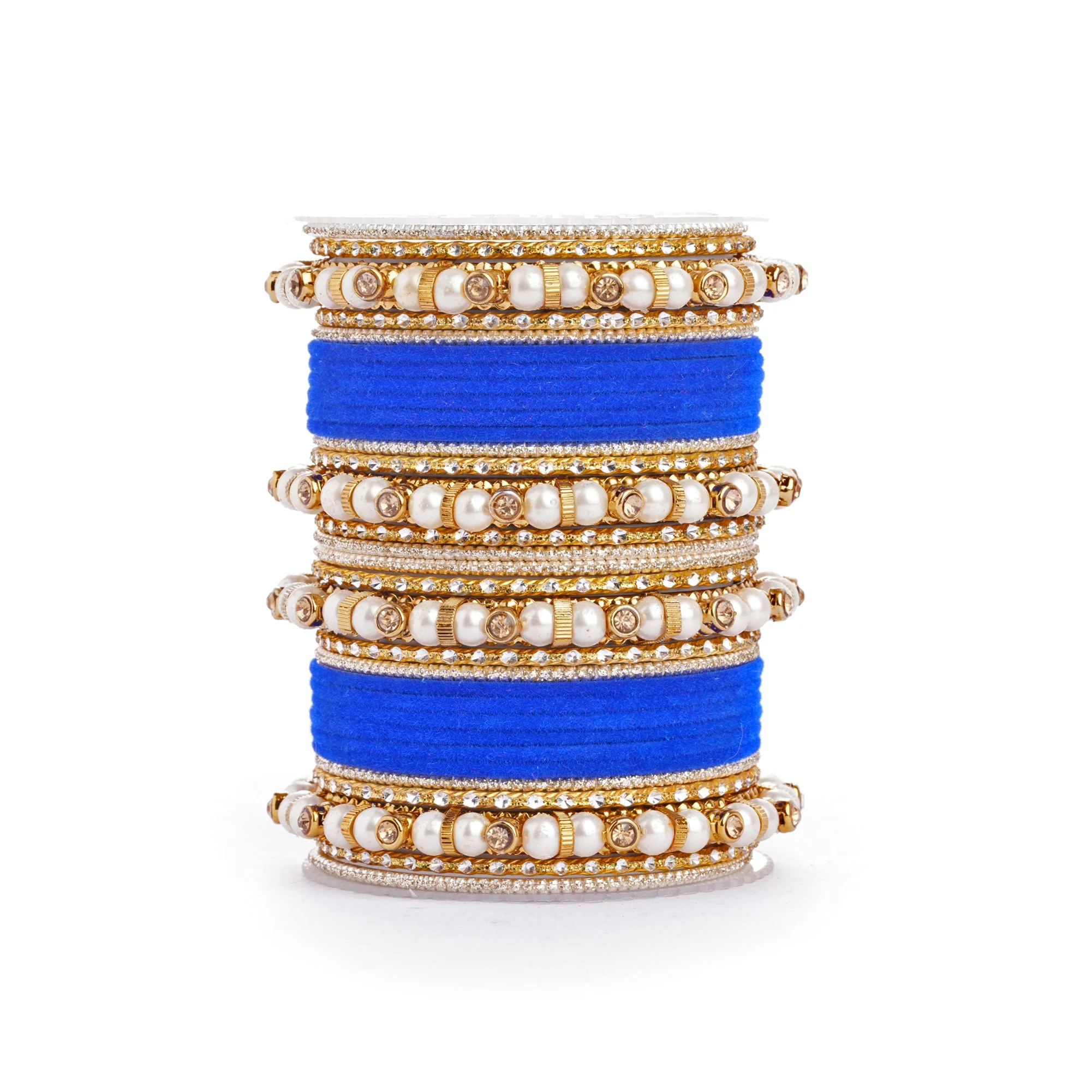 Traditional Velvet Bangle set with Pearl Bangles for Two Hands - Image 15