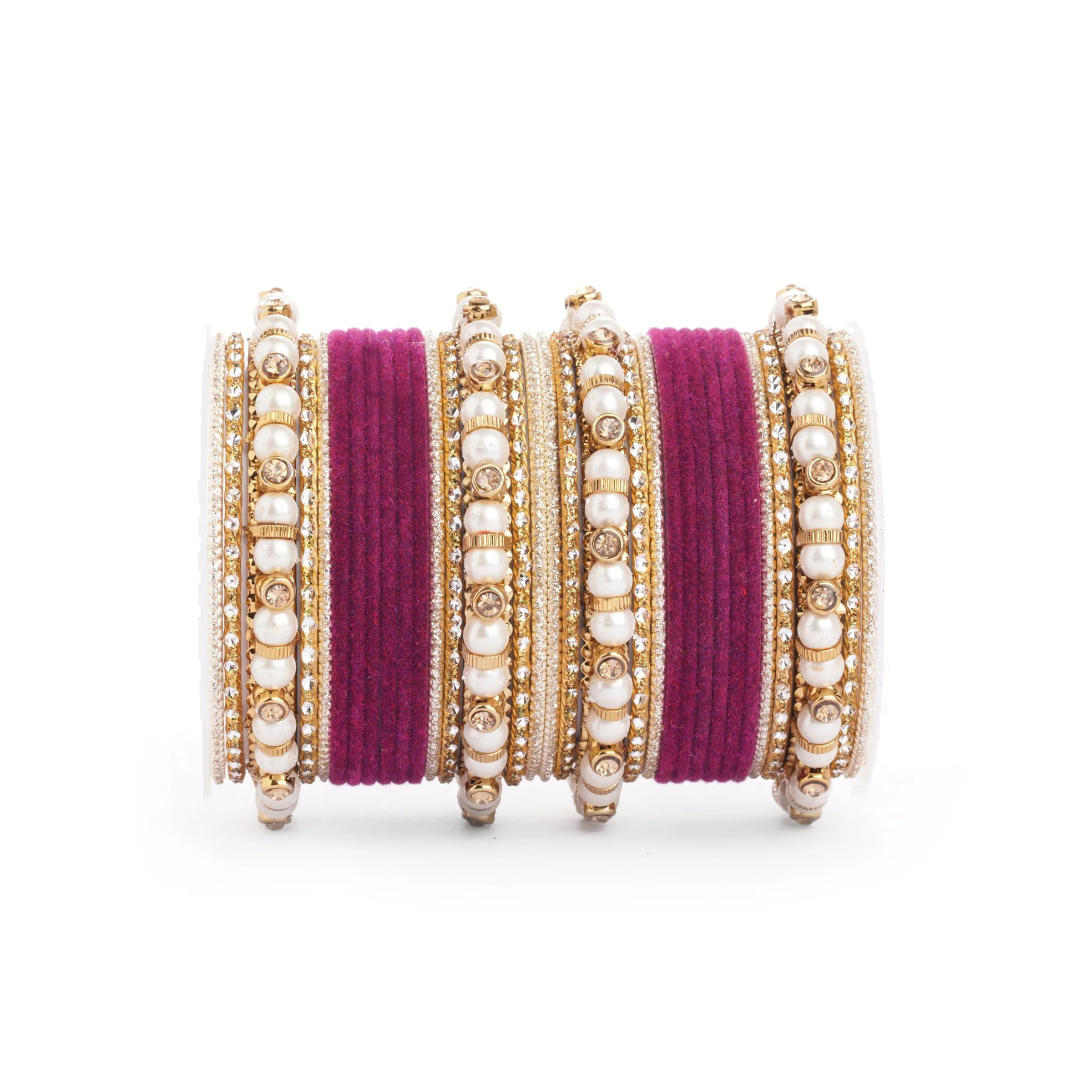 Traditional Velvet Bangle set with Pearl Bangles for Two Hands - Image 19
