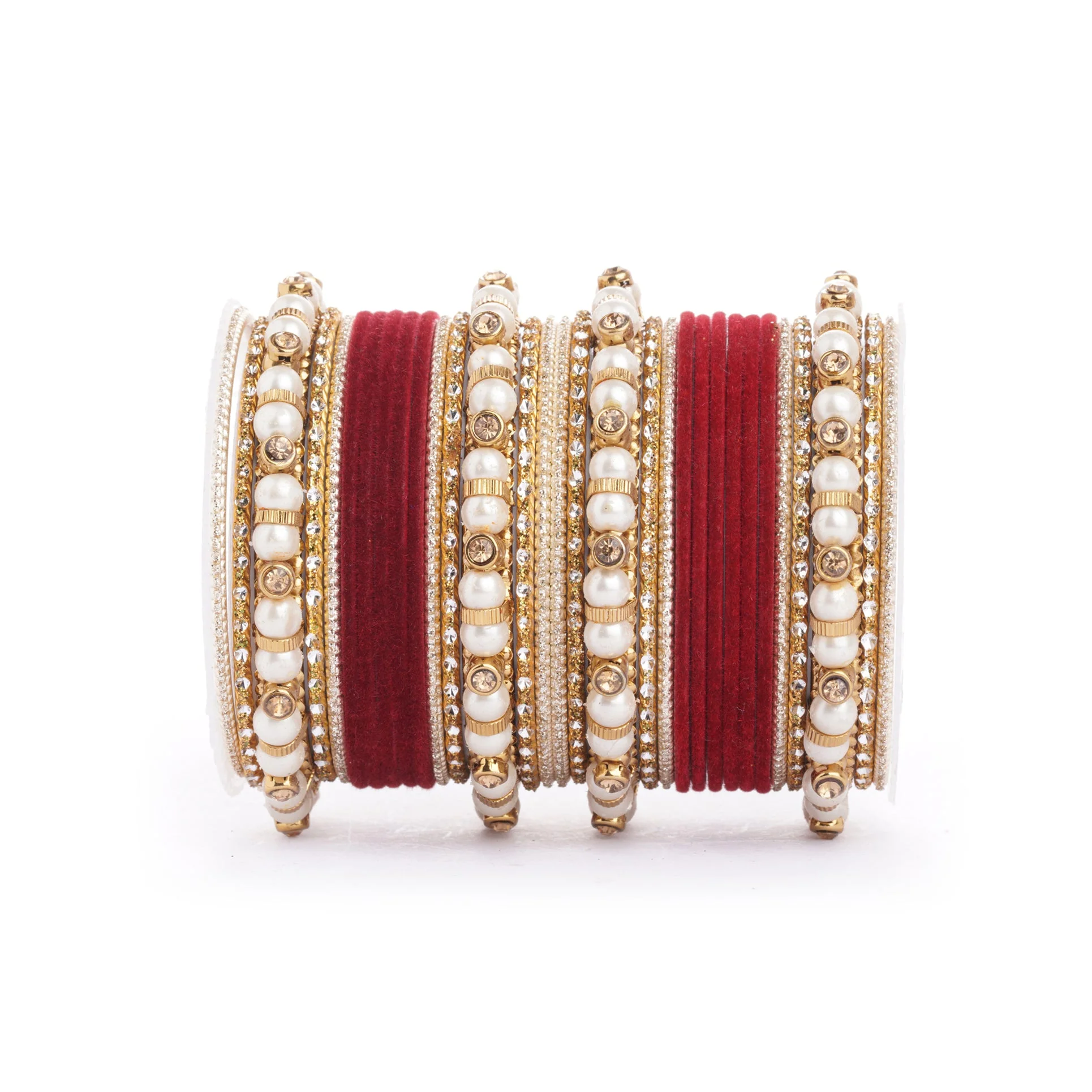 Traditional Velvet Bangle set with Pearl Bangles for Two Hands - Image 7