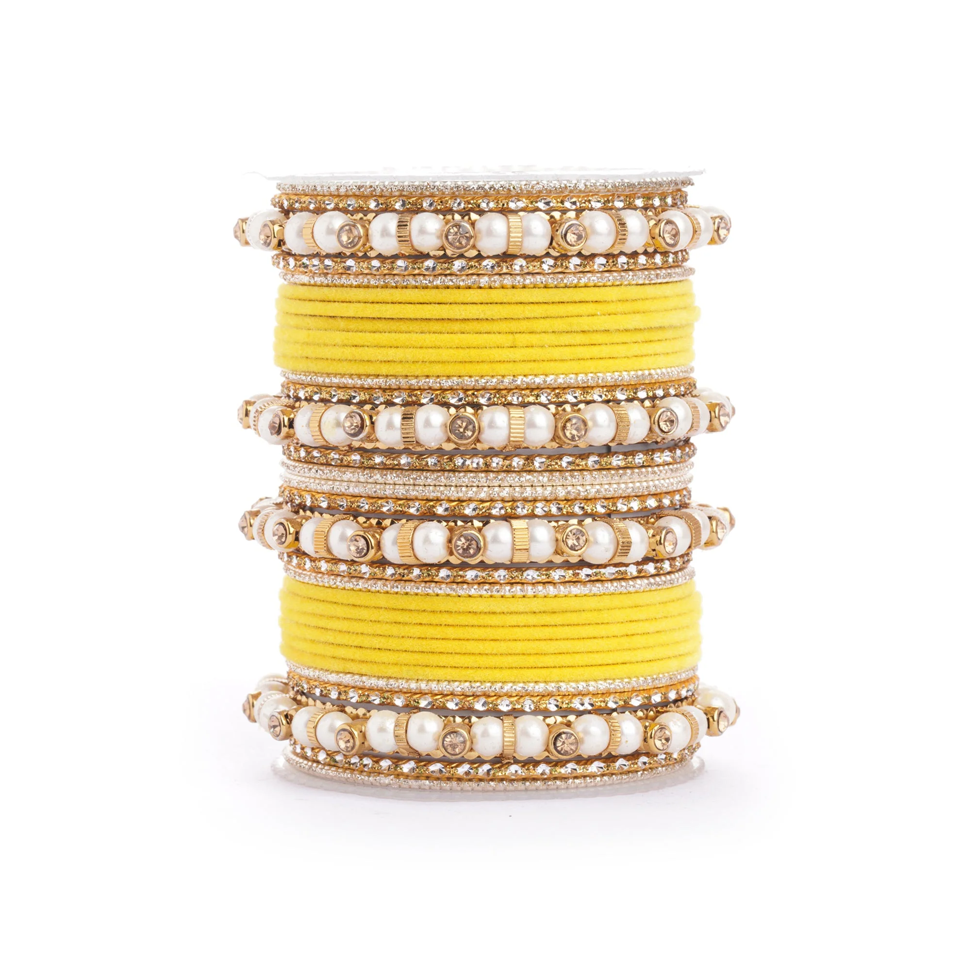 Traditional Velvet Bangle set with Pearl Bangles for Two Hands - Image 10
