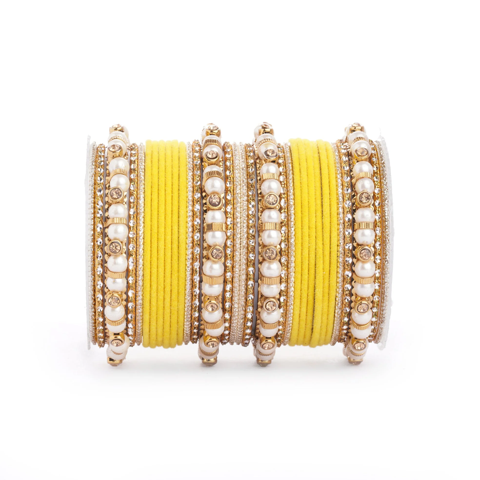 Traditional Velvet Bangle set with Pearl Bangles for Two Hands - Image 11