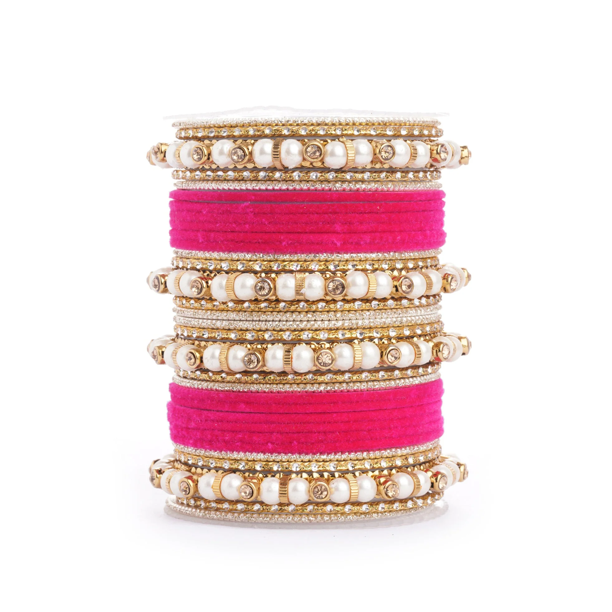 Traditional Velvet Bangle set with Pearl Bangles for Two Hands - Image 12
