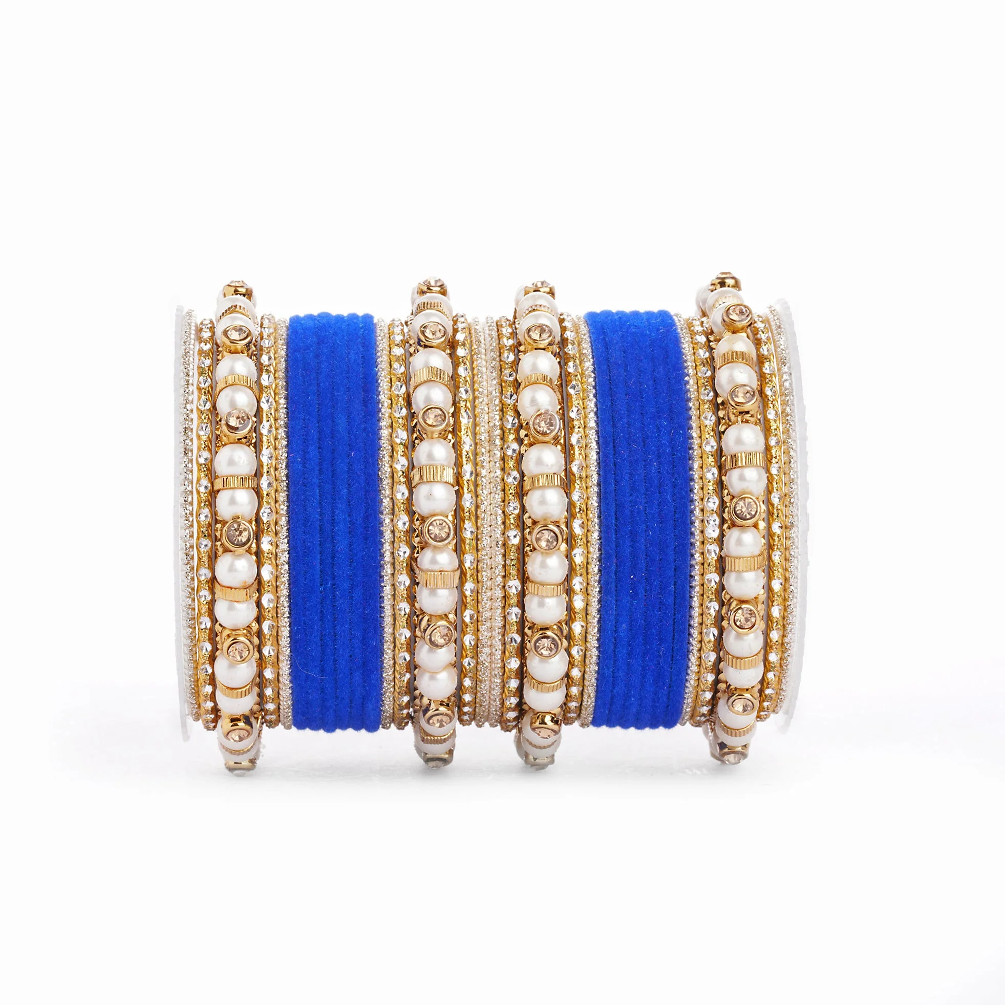 Traditional Velvet Bangle set with Pearl Bangles for Two Hands - Image 15