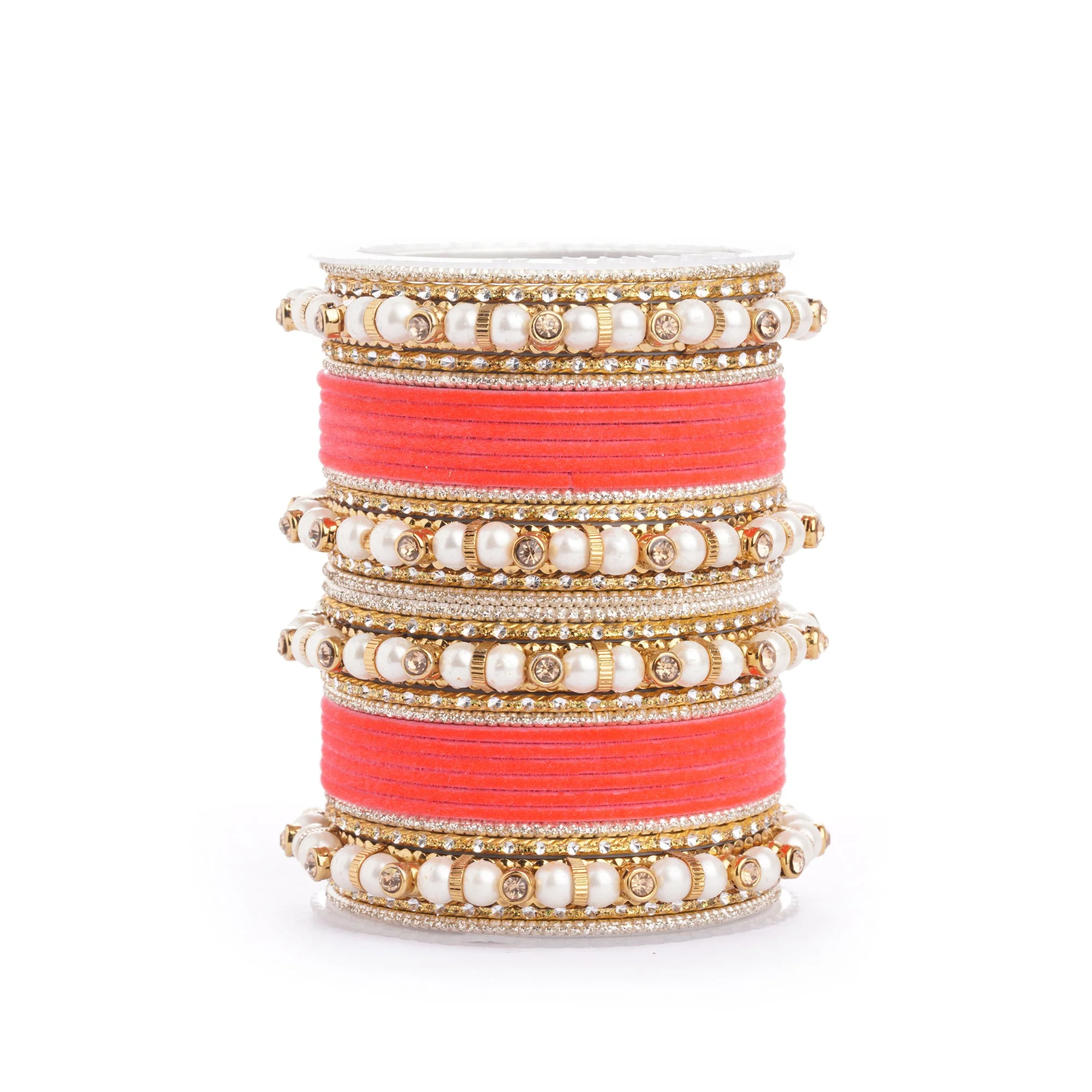 Traditional Velvet Bangle set with Pearl Bangles for Two Hands - Image 18