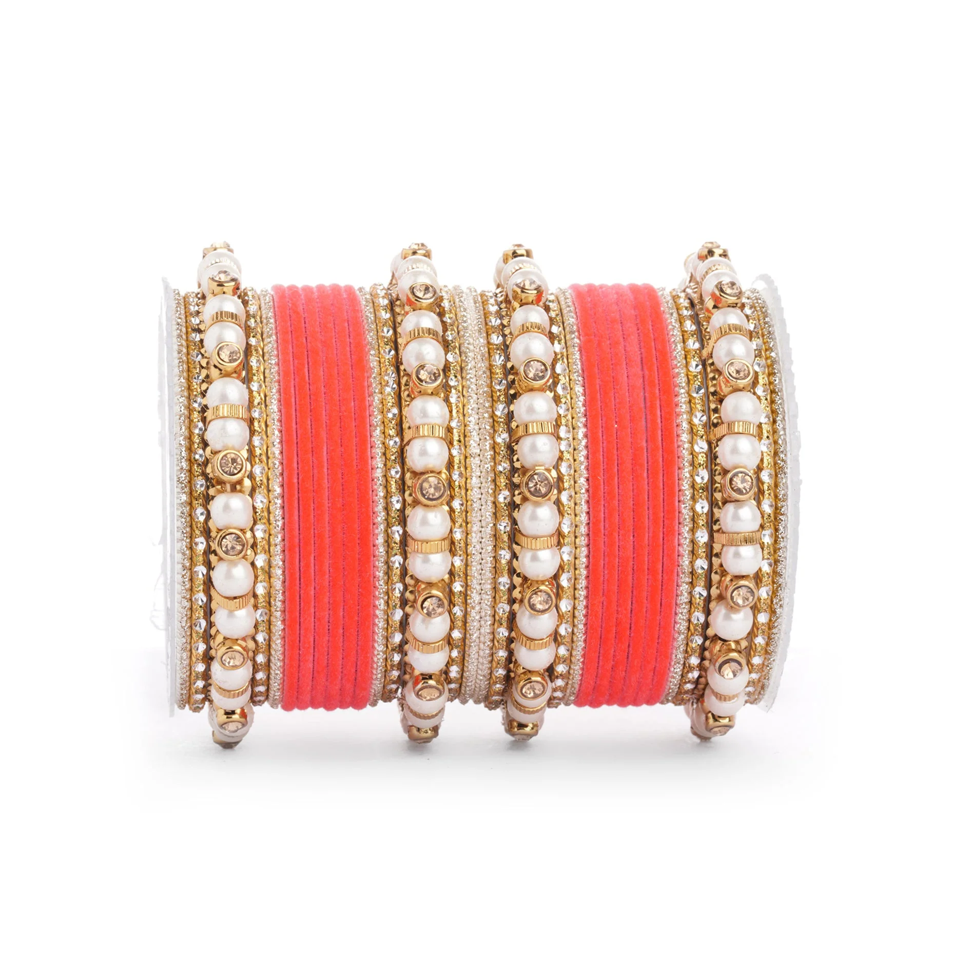 Traditional Velvet Bangle set with Pearl Bangles for Two Hands - Image 19