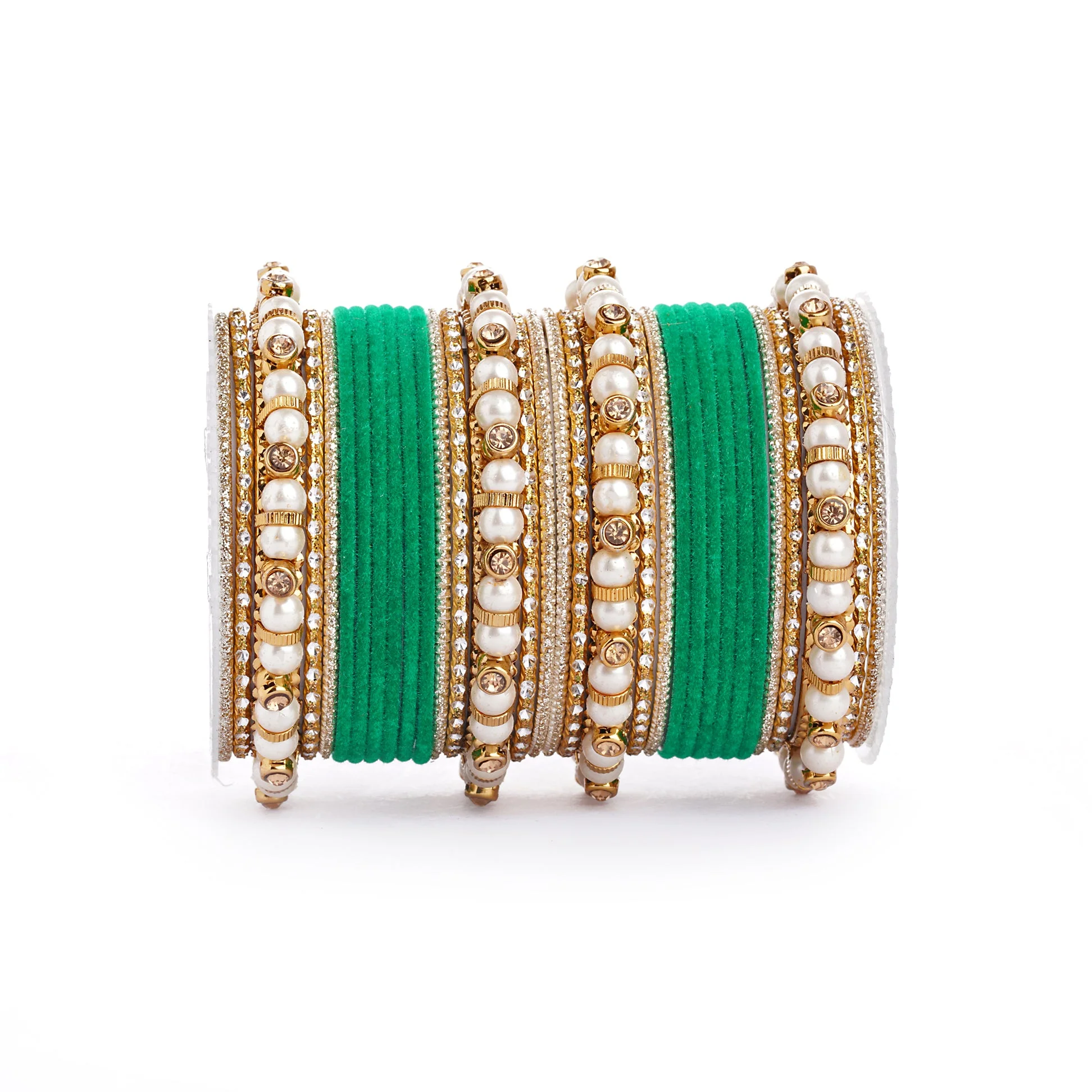 Traditional Velvet Bangle set with Pearl Bangles for Two Hands - Image 2