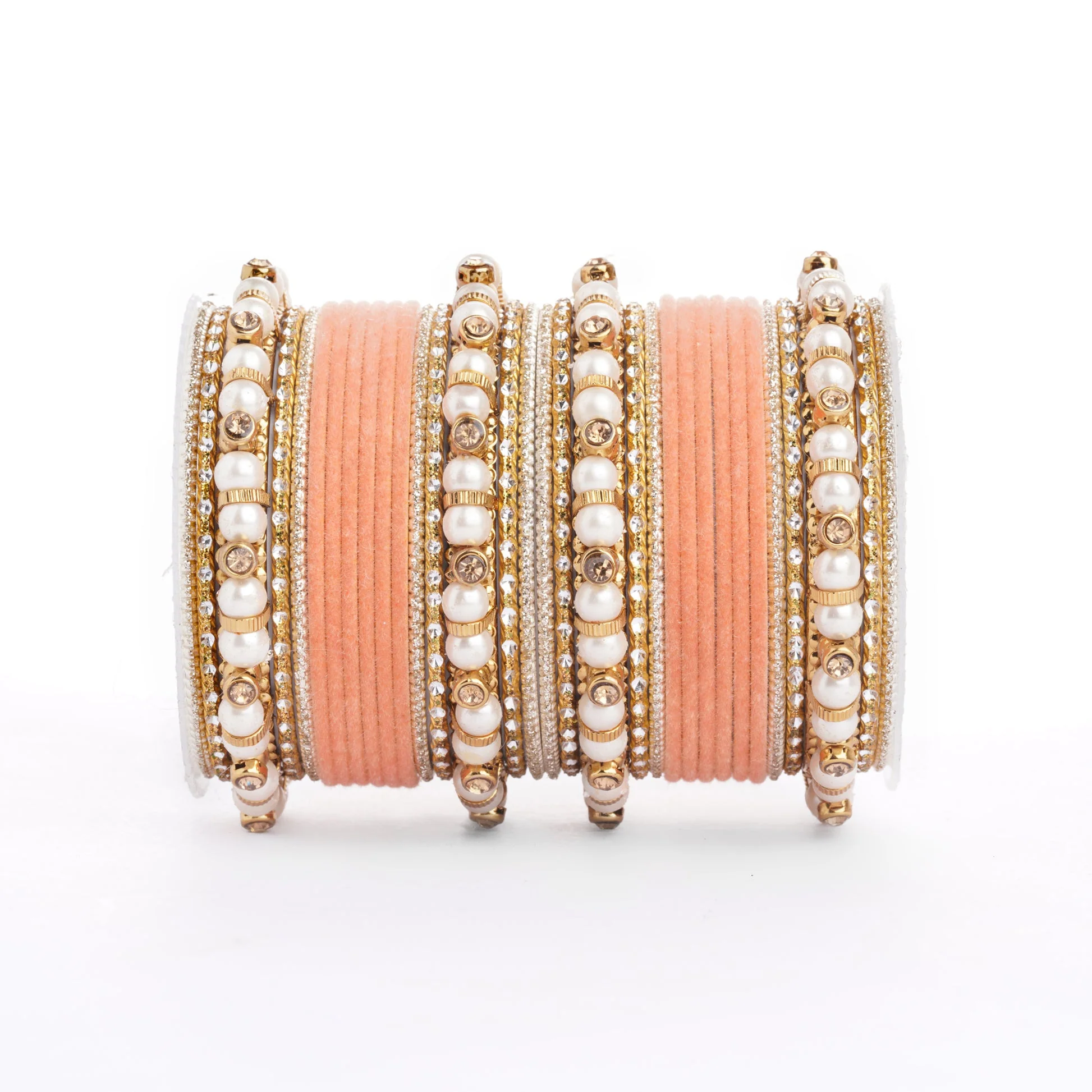 Traditional Velvet Bangle set with Pearl Bangles for Two Hands - Image 4