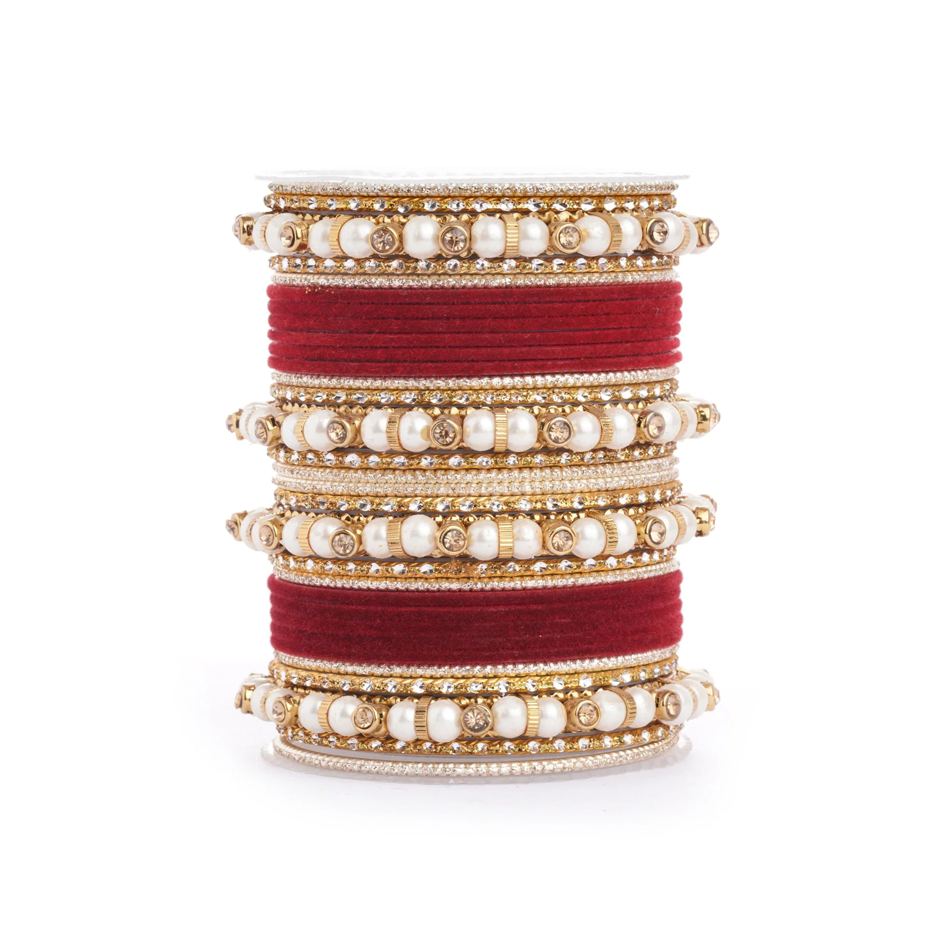 Traditional Velvet Bangle set with Pearl Bangles for Two Hands - Image 6