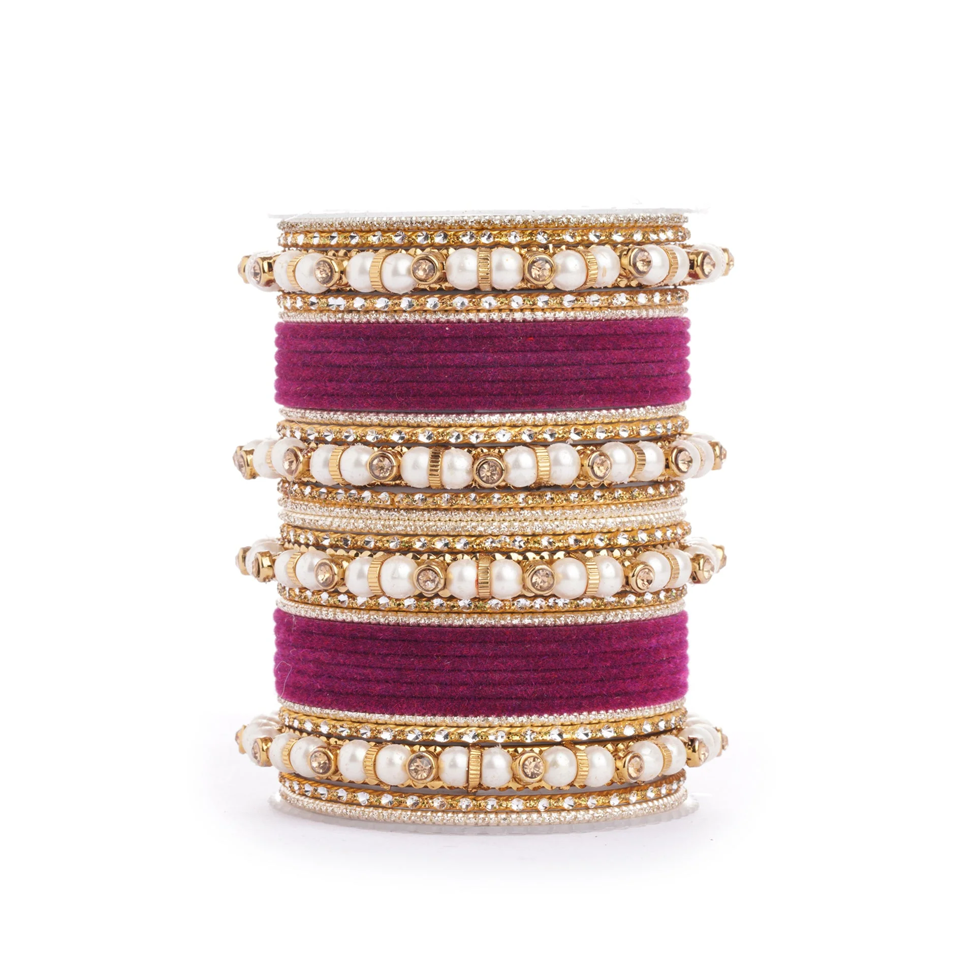 Traditional Velvet Bangle set with Pearl Bangles for Two Hands - Image 8
