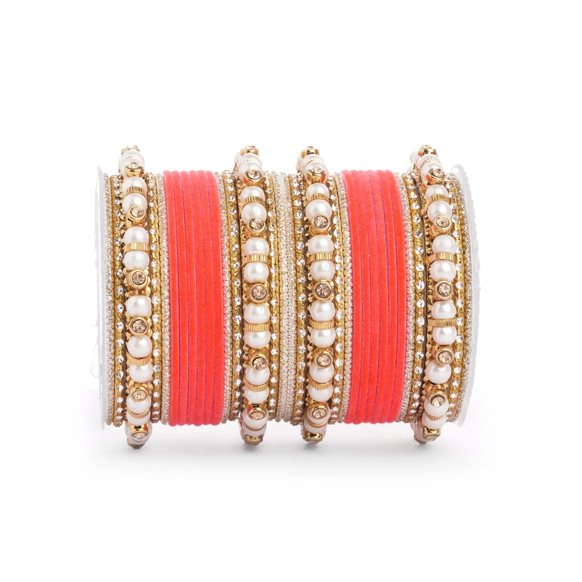 Traditional Velvet Bangle set with Pearl Bangles for Two Hands - Image 11