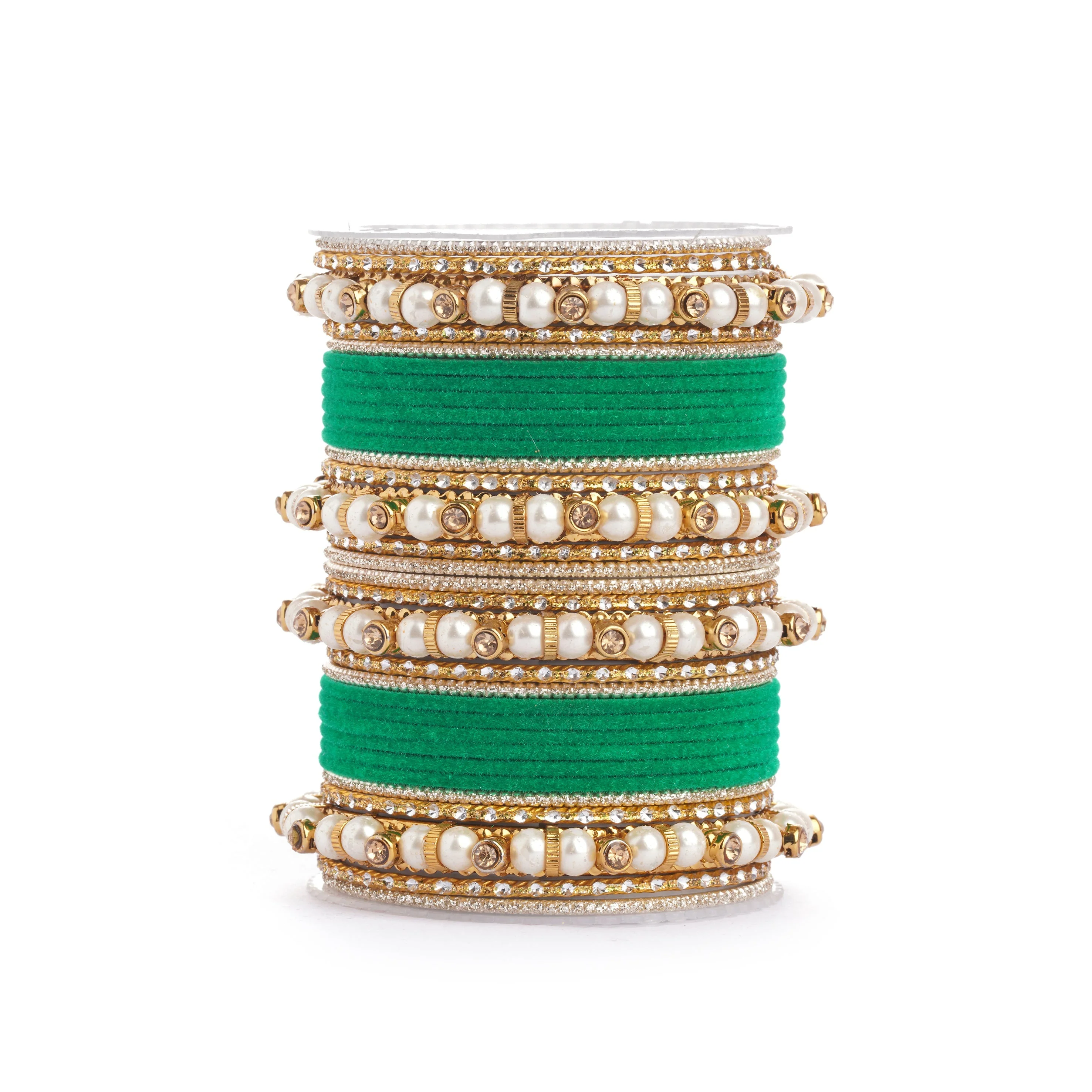Traditional Velvet Bangle set with Pearl Bangles for Two Hands - Image 13