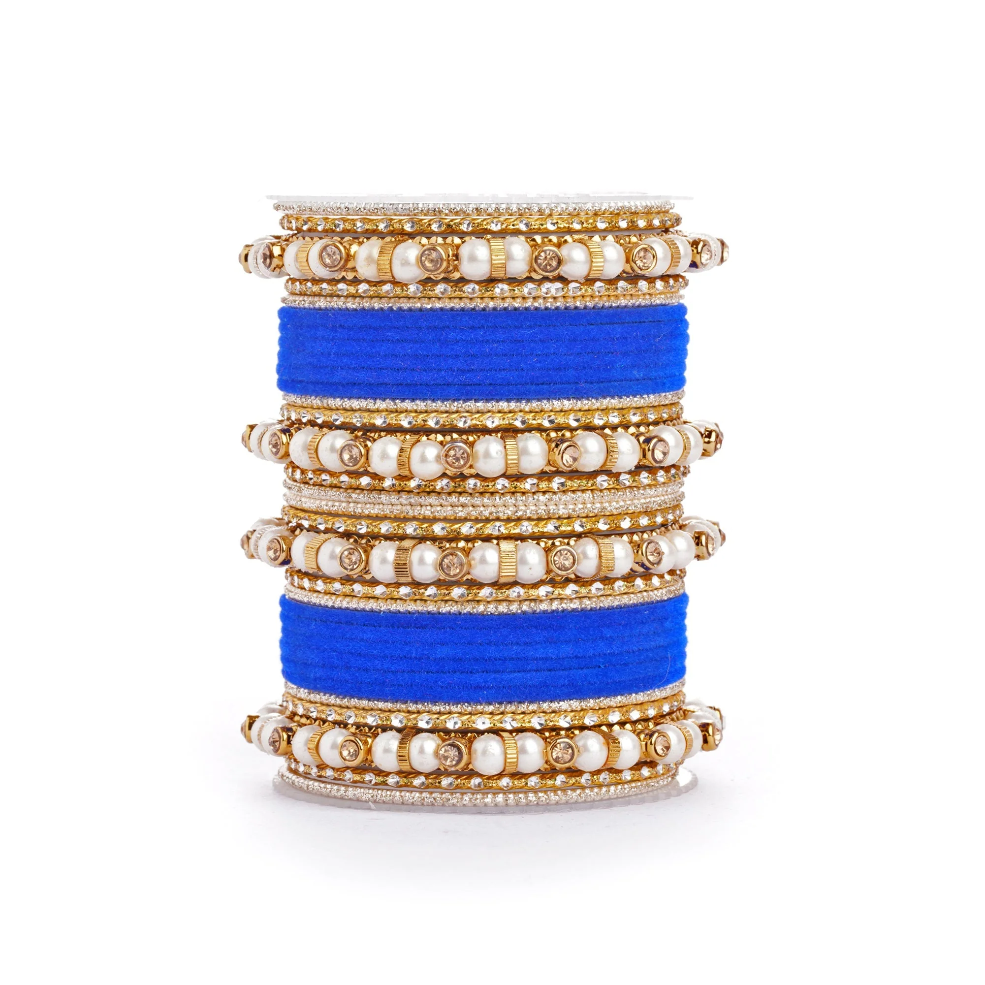 Traditional Velvet Bangle set with Pearl Bangles for Two Hands - Image 15