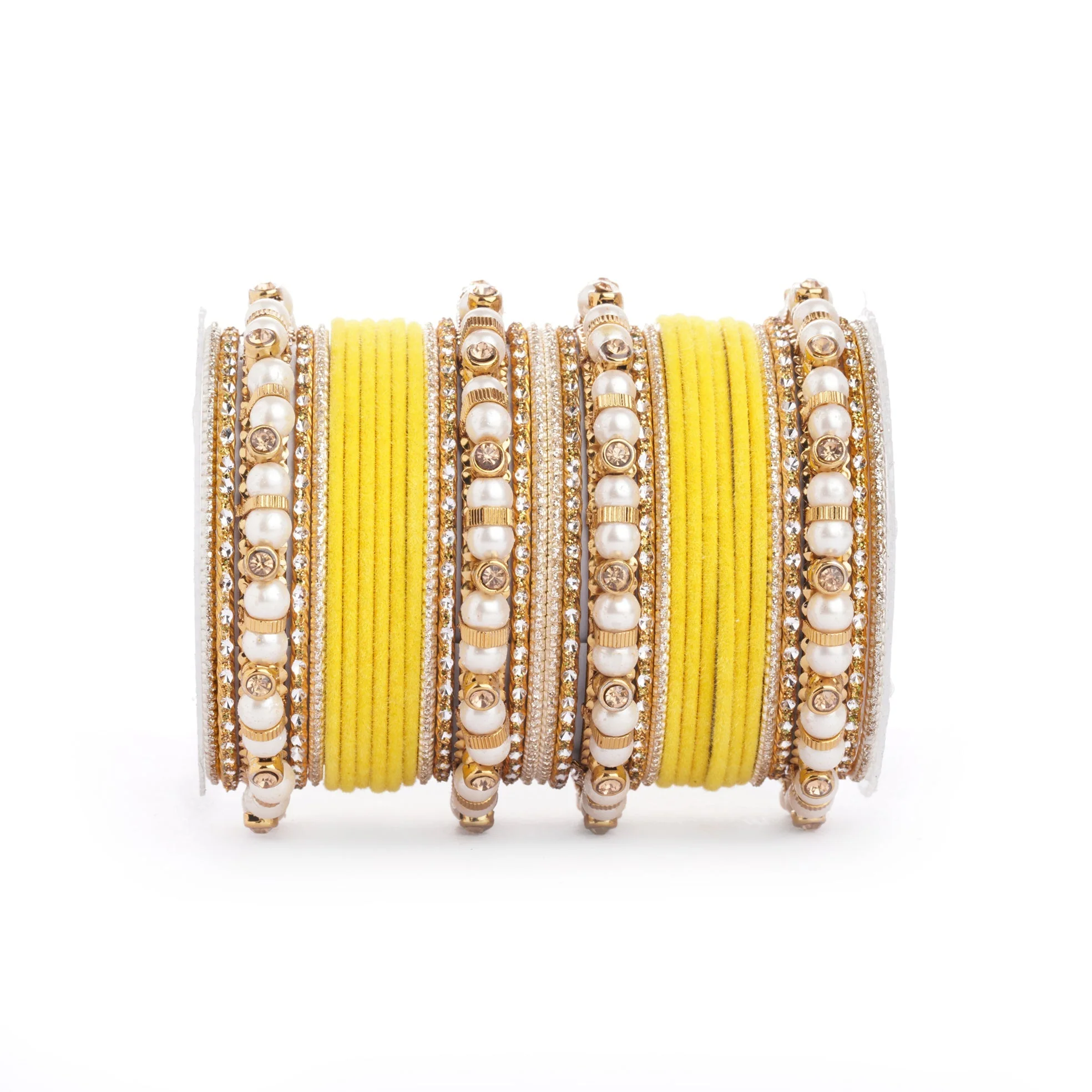 Traditional Velvet Bangle set with Pearl Bangles for Two Hands - Image 17