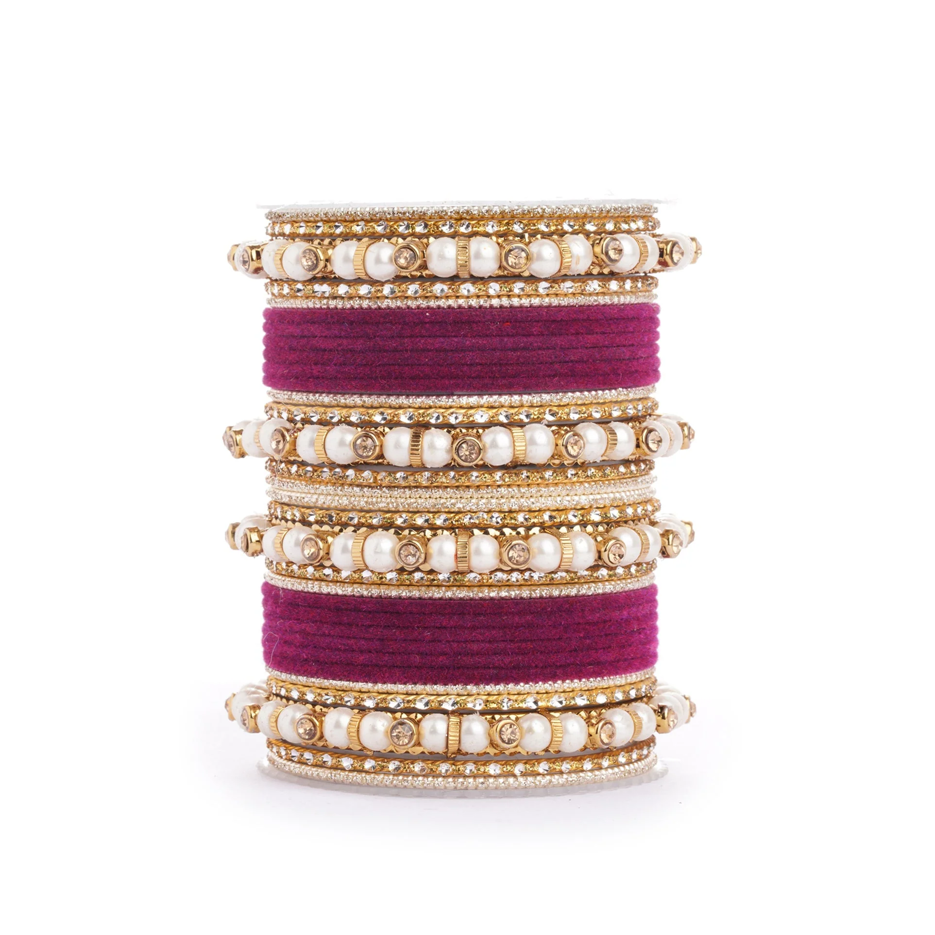 Traditional Velvet Bangle set with Pearl Bangles for Two Hands - Image 18