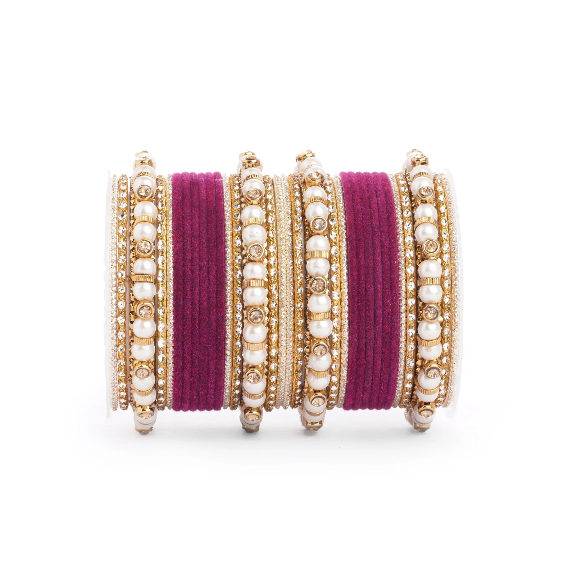 Traditional Velvet Bangle set with Pearl Bangles for Two Hands - Image 19