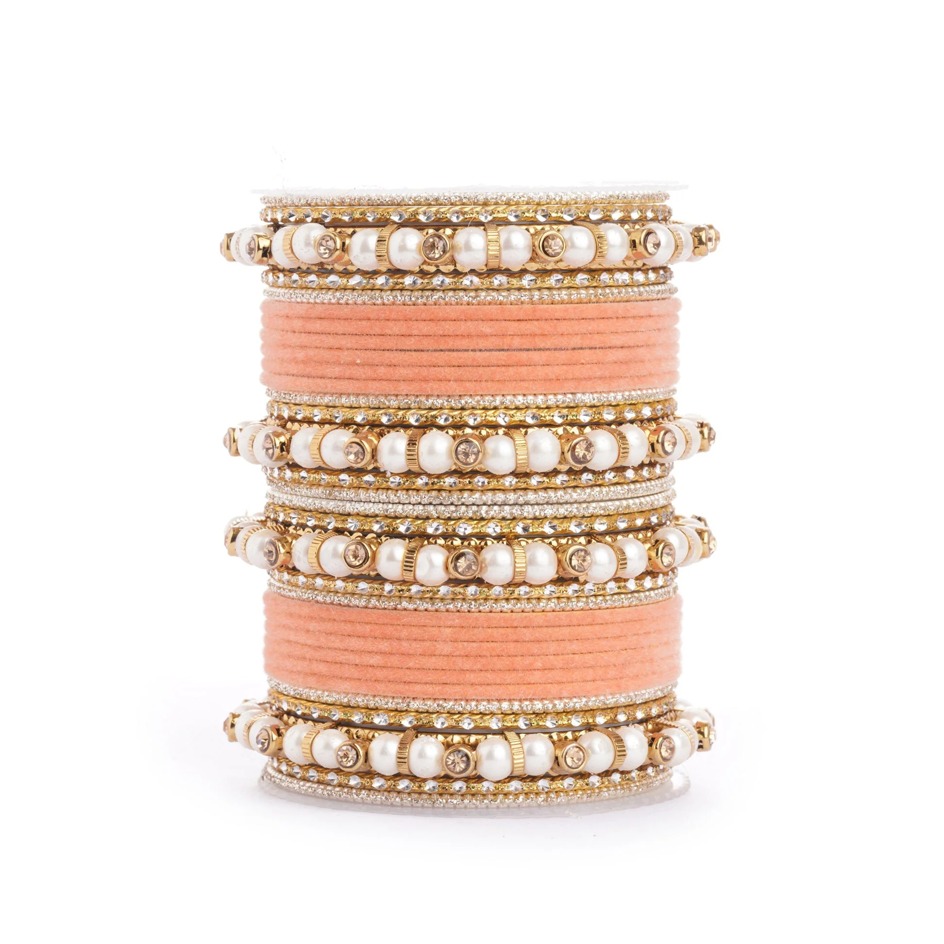 Traditional Velvet Bangle set with Pearl Bangles for Two Hands - Image 3