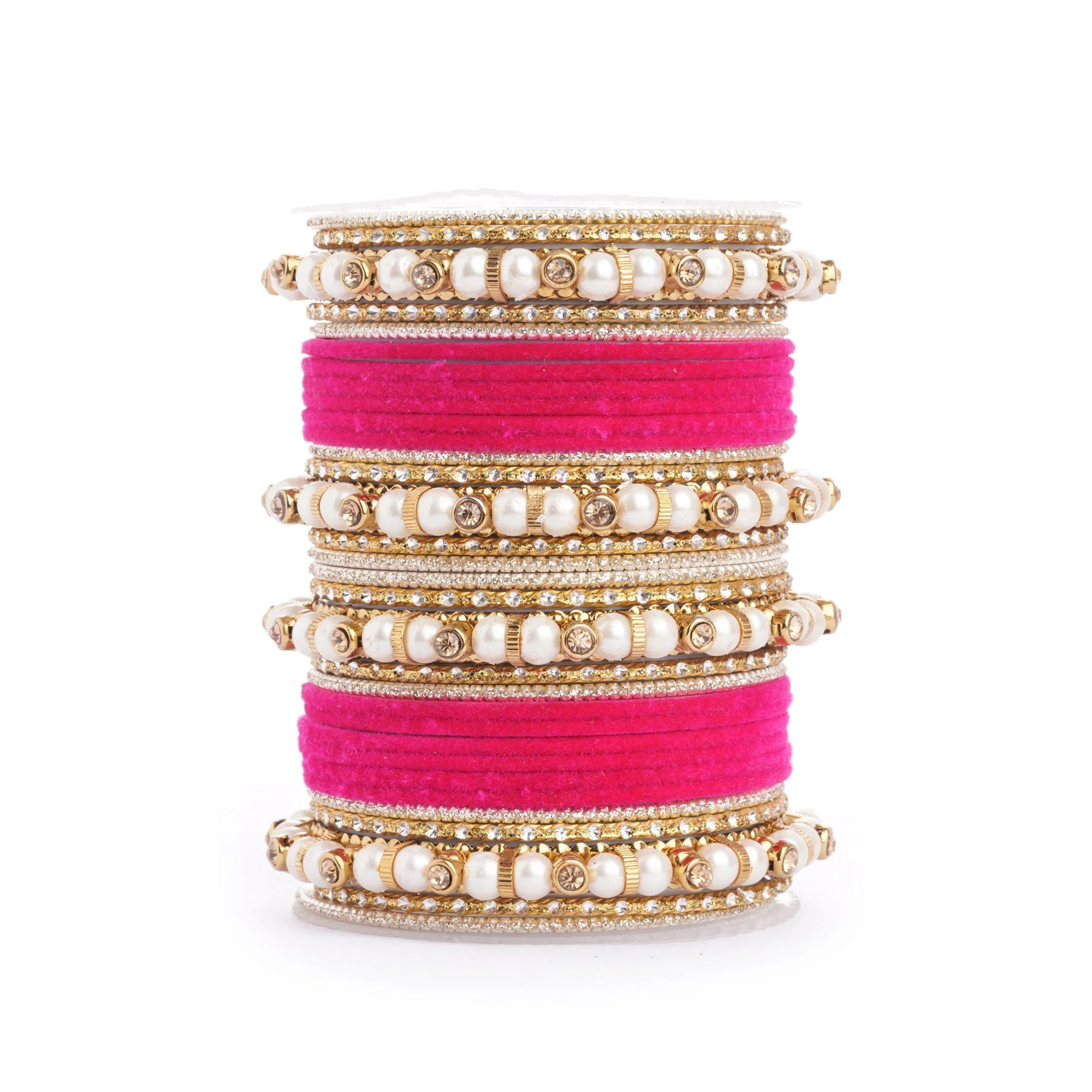 Traditional Velvet Bangle set with Pearl Bangles for Two Hands - Image 4