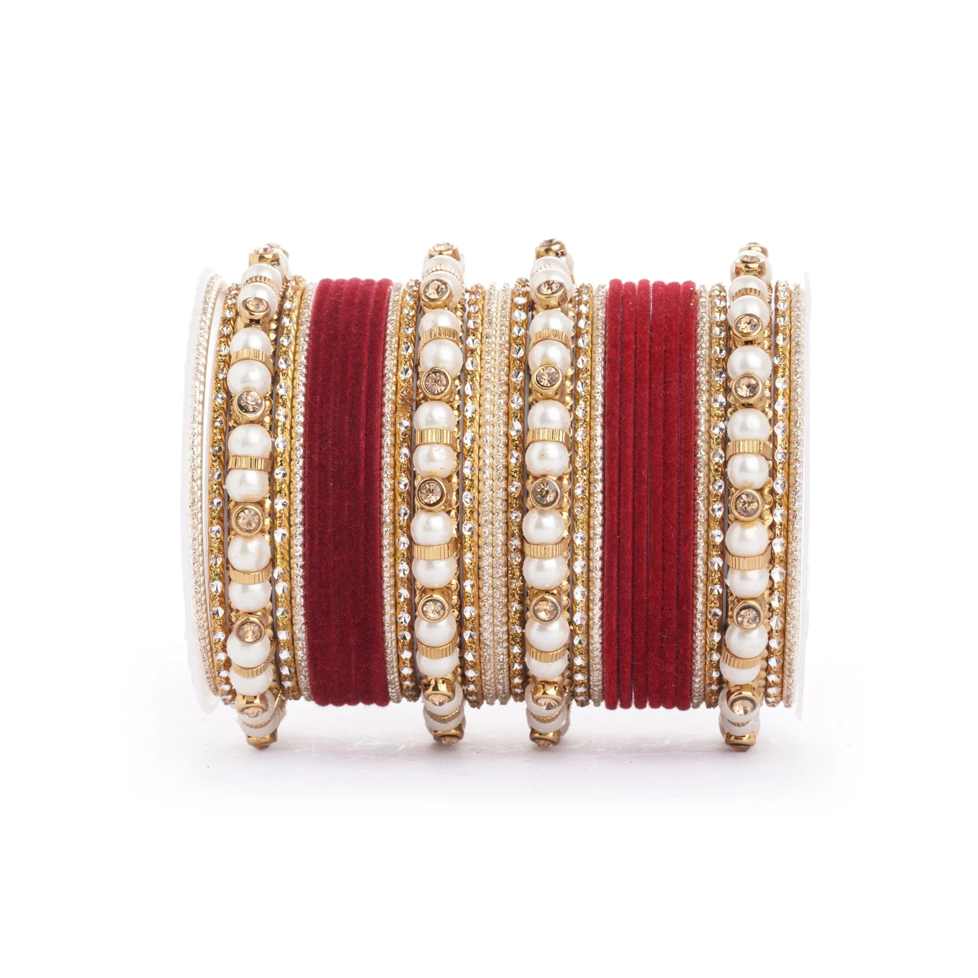 Traditional Velvet Bangle set with Pearl Bangles for Two Hands - Image 7