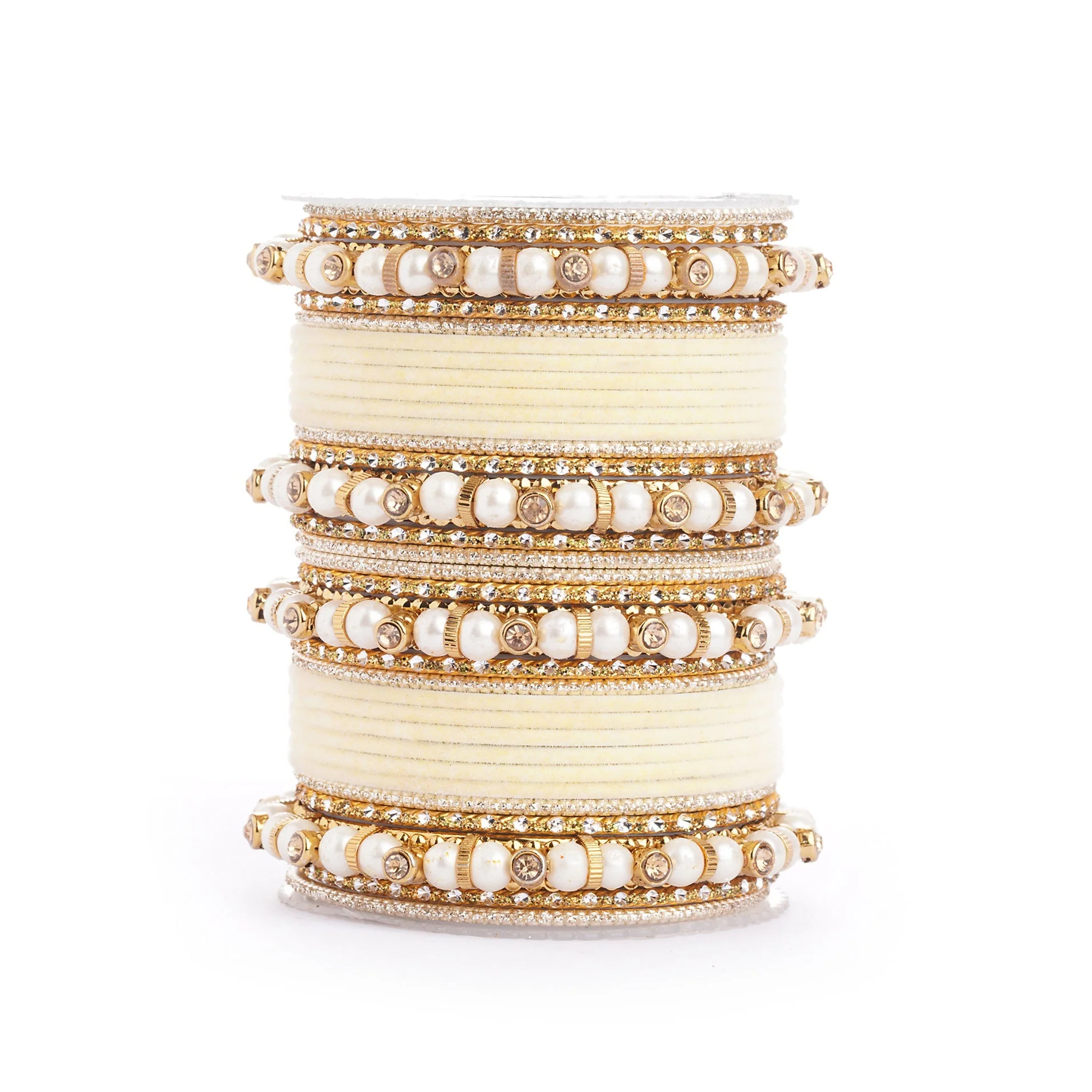 Traditional Velvet Bangle set with Pearl Bangles for Two Hands - Image 8