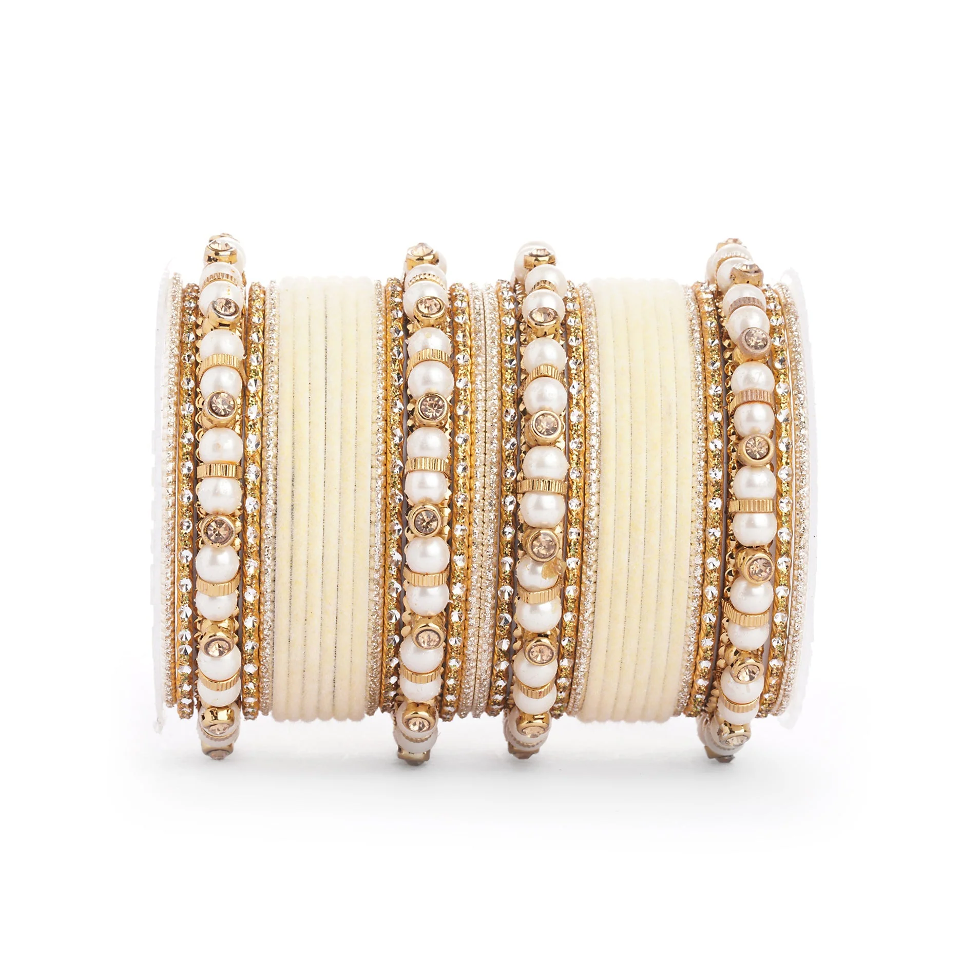 Traditional Velvet Bangle set with Pearl Bangles for Two Hands - Image 9