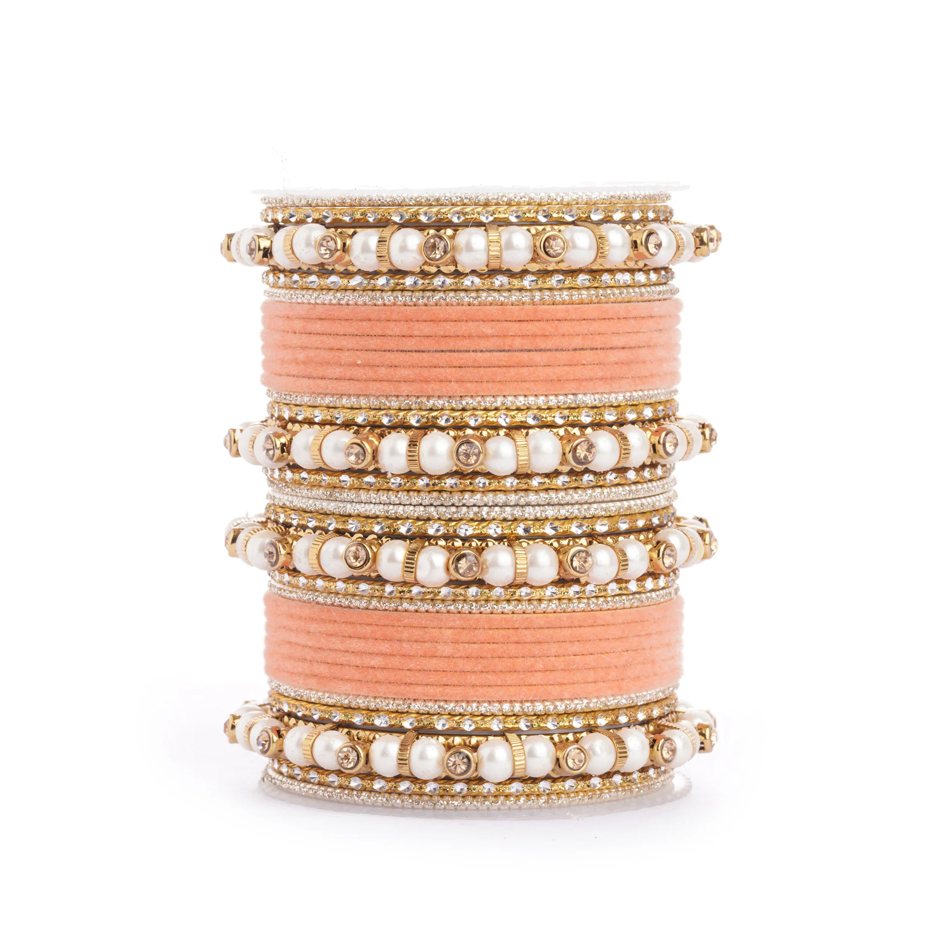 Traditional Velvet Bangle set with Pearl Bangles for Two Hands - Image 5