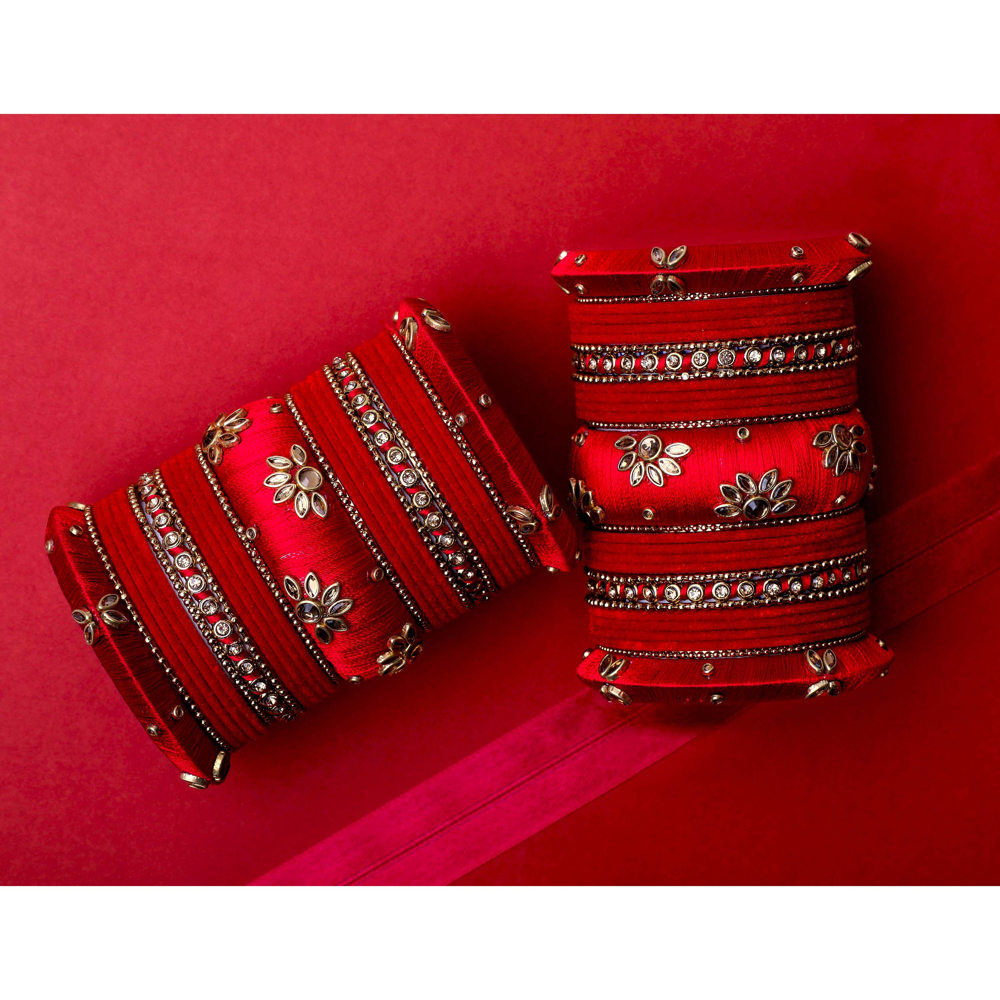 Traditional Velvet Bangle set with Thread Kada for Two Hands - Image 2