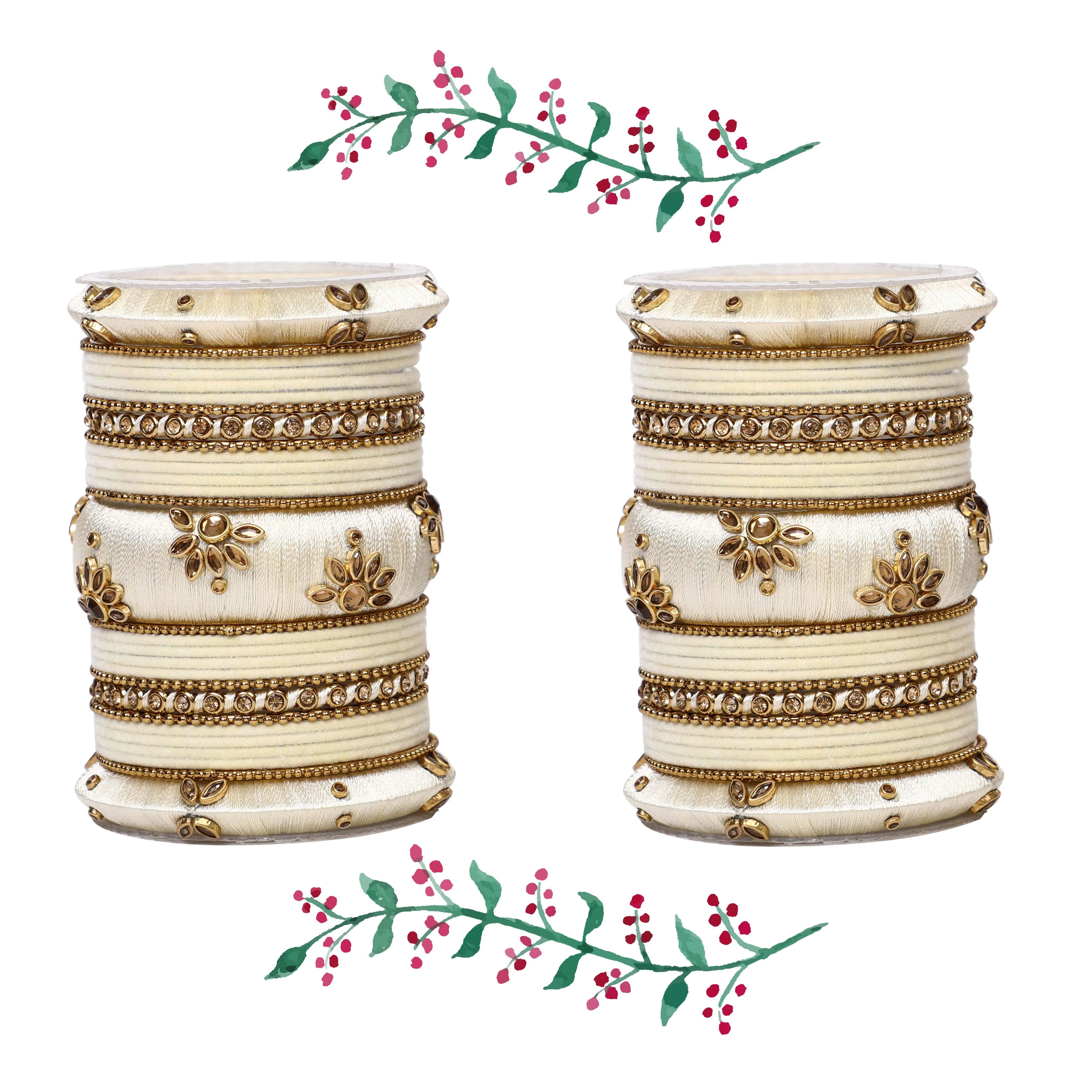Traditional Velvet Bangle set with Thread Kada for Two Hands - Image 4