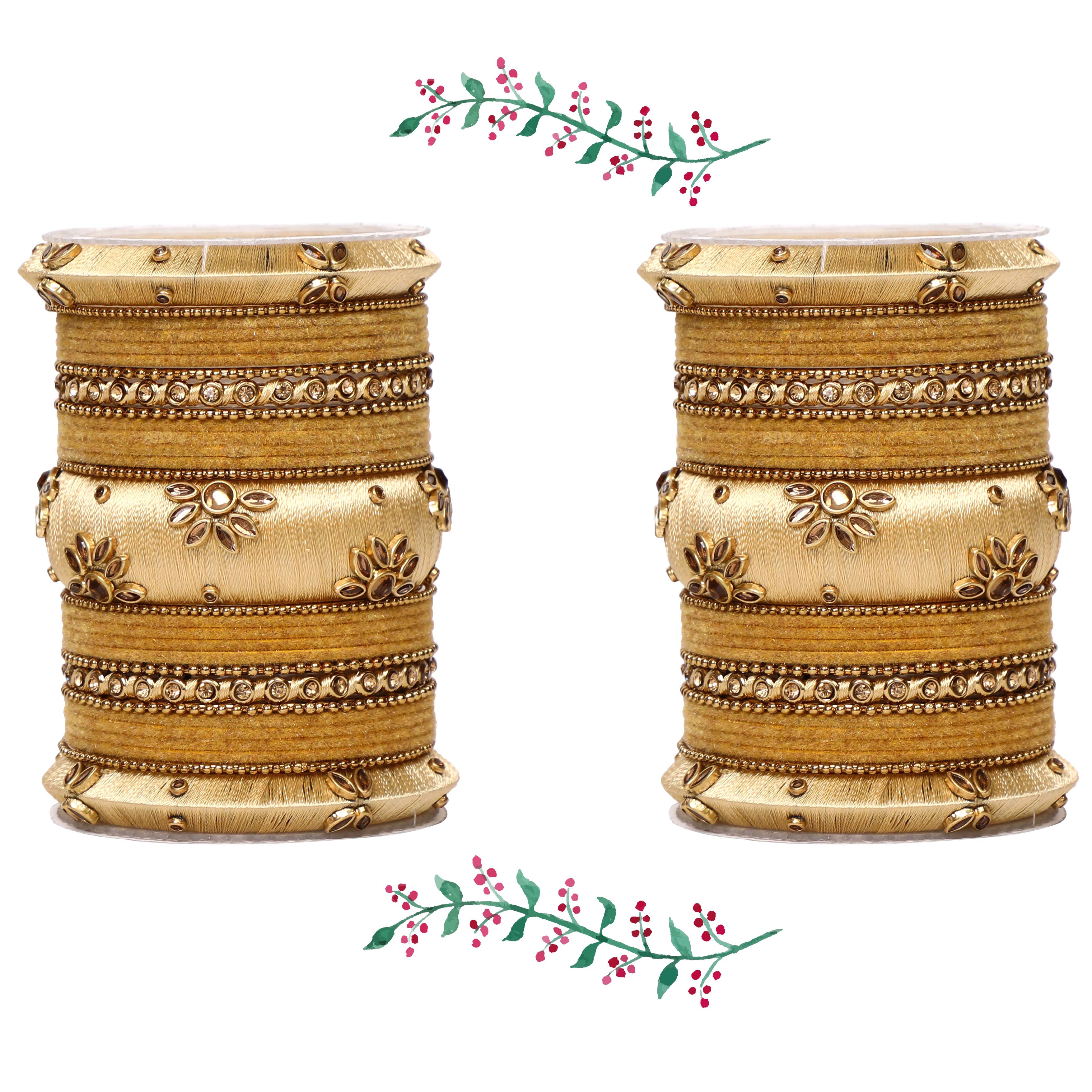 Traditional Velvet Bangle set with Thread Kada for Two Hands - Image 3