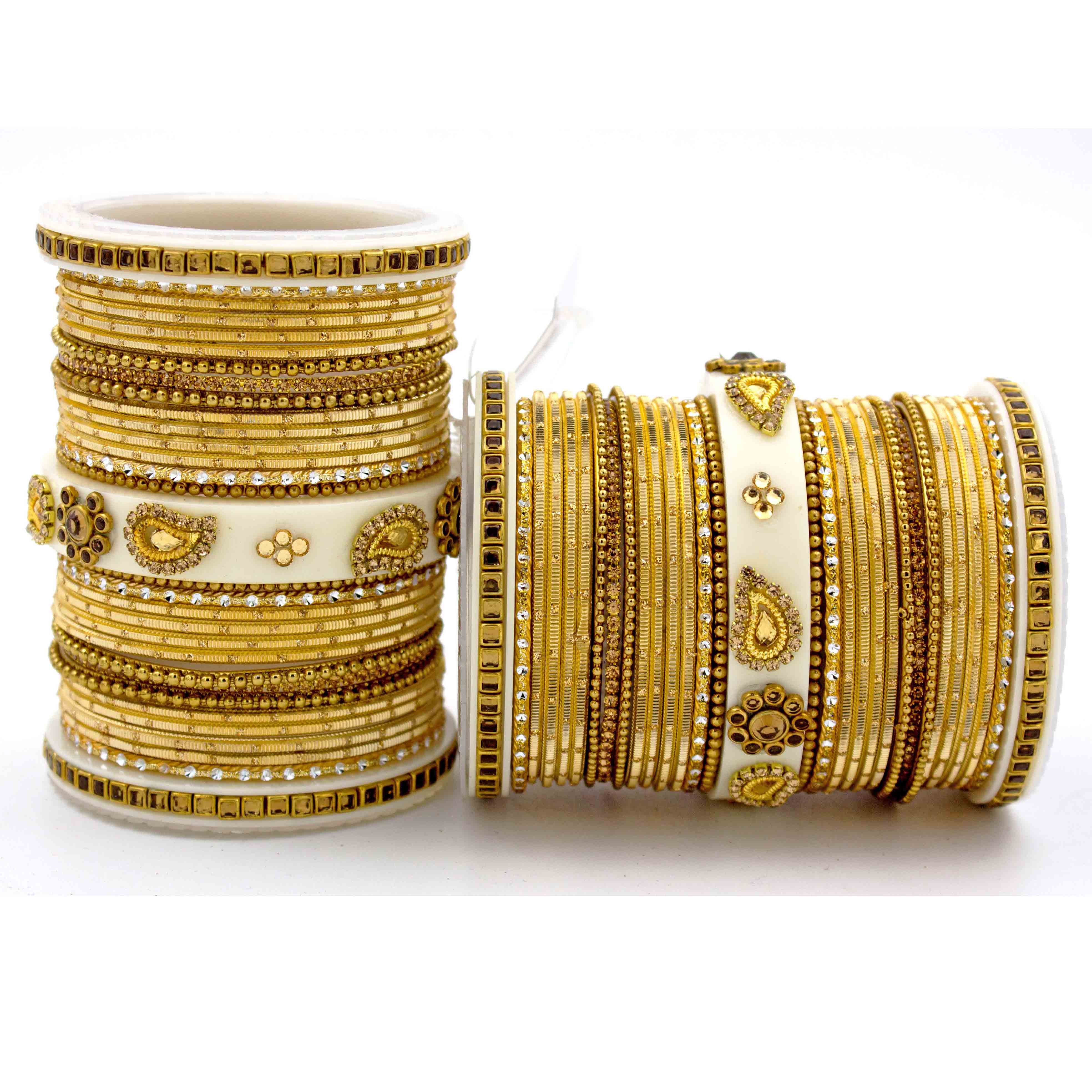 Traditonal Bridal Bangle set with golden dotted design - Image 11