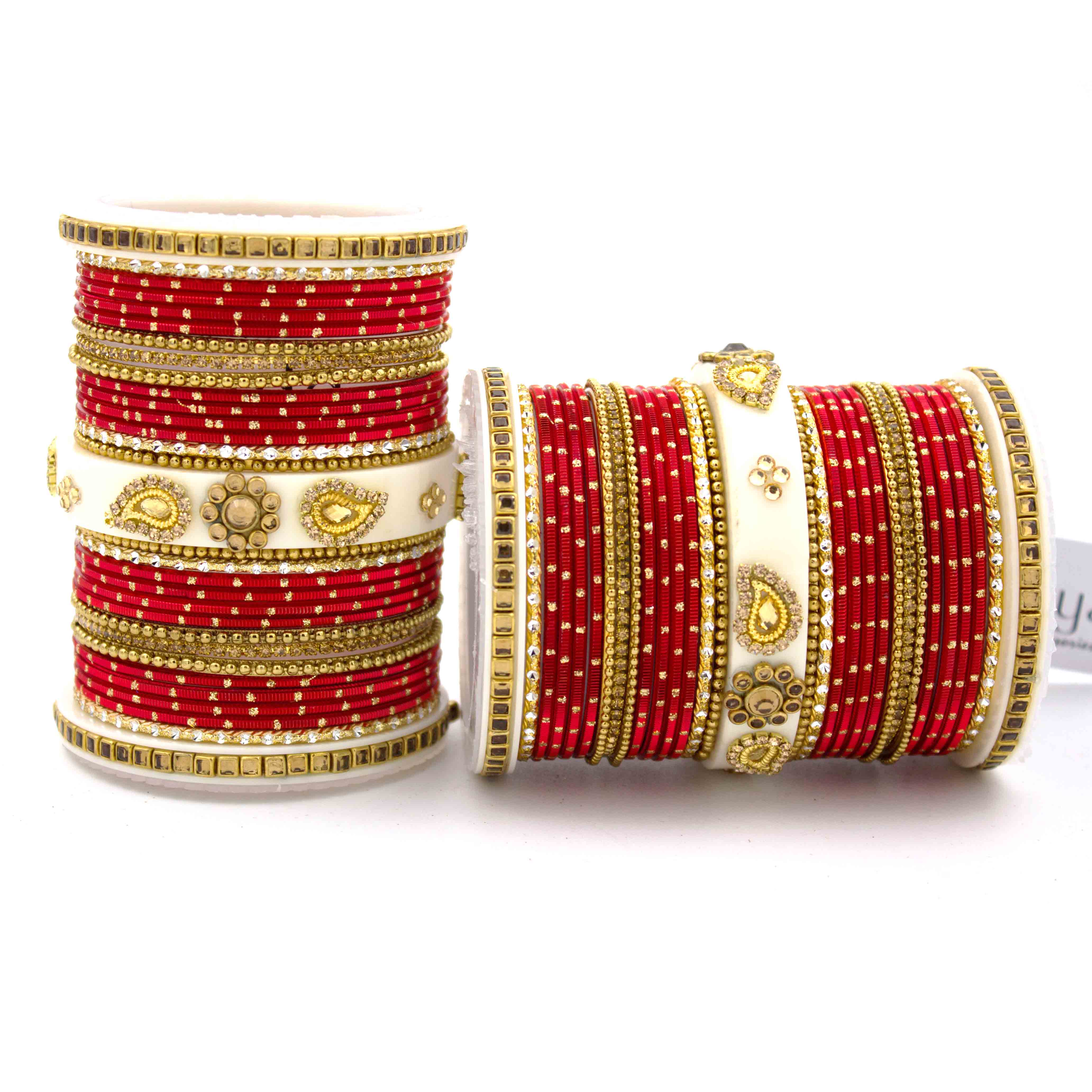Traditonal Bridal Bangle set with golden dotted design - Image 5