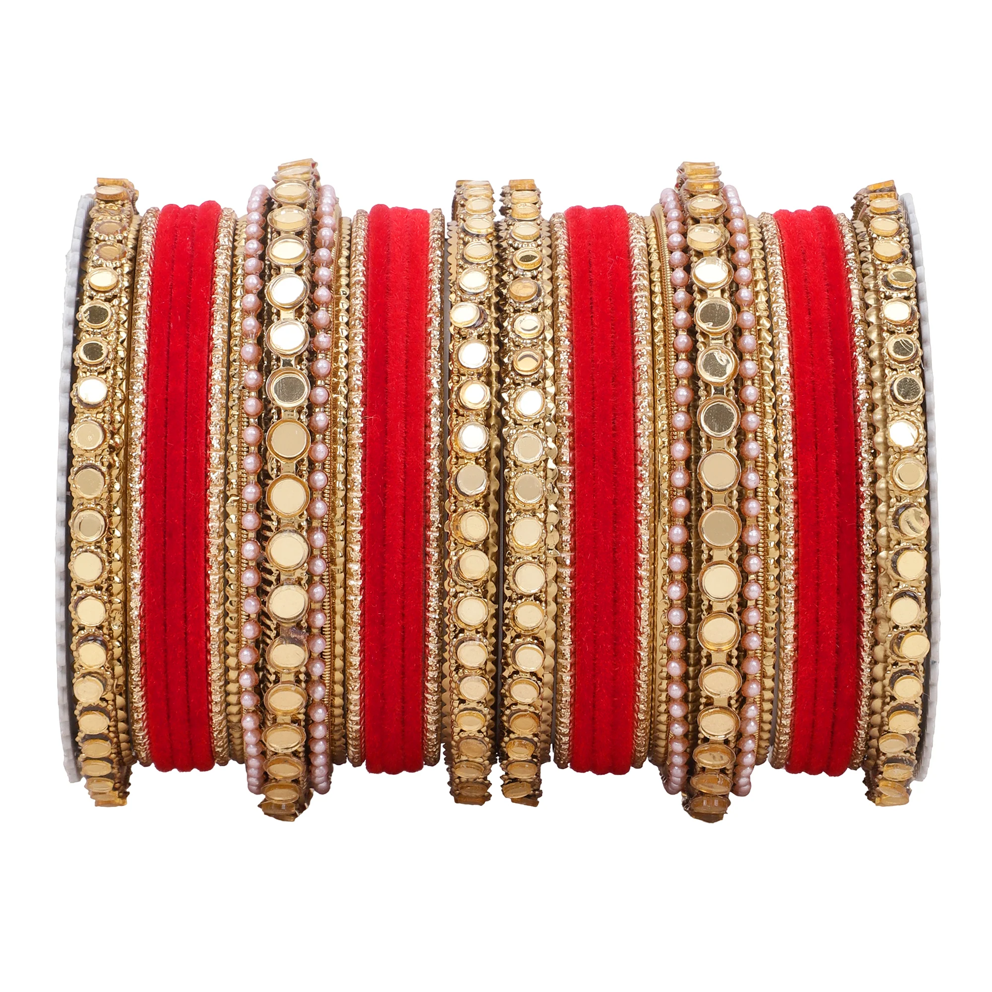 Velvet Bangles set with Golden Mirrorwork Kada - Image 3