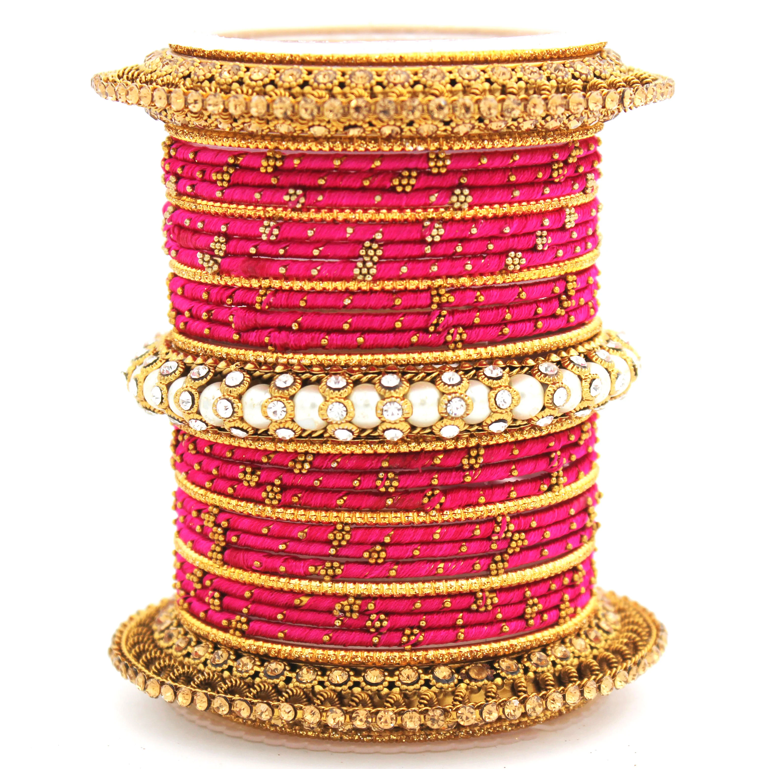 Traditional Thread bangle set with Pearl centre kada by Leshya - Image 25